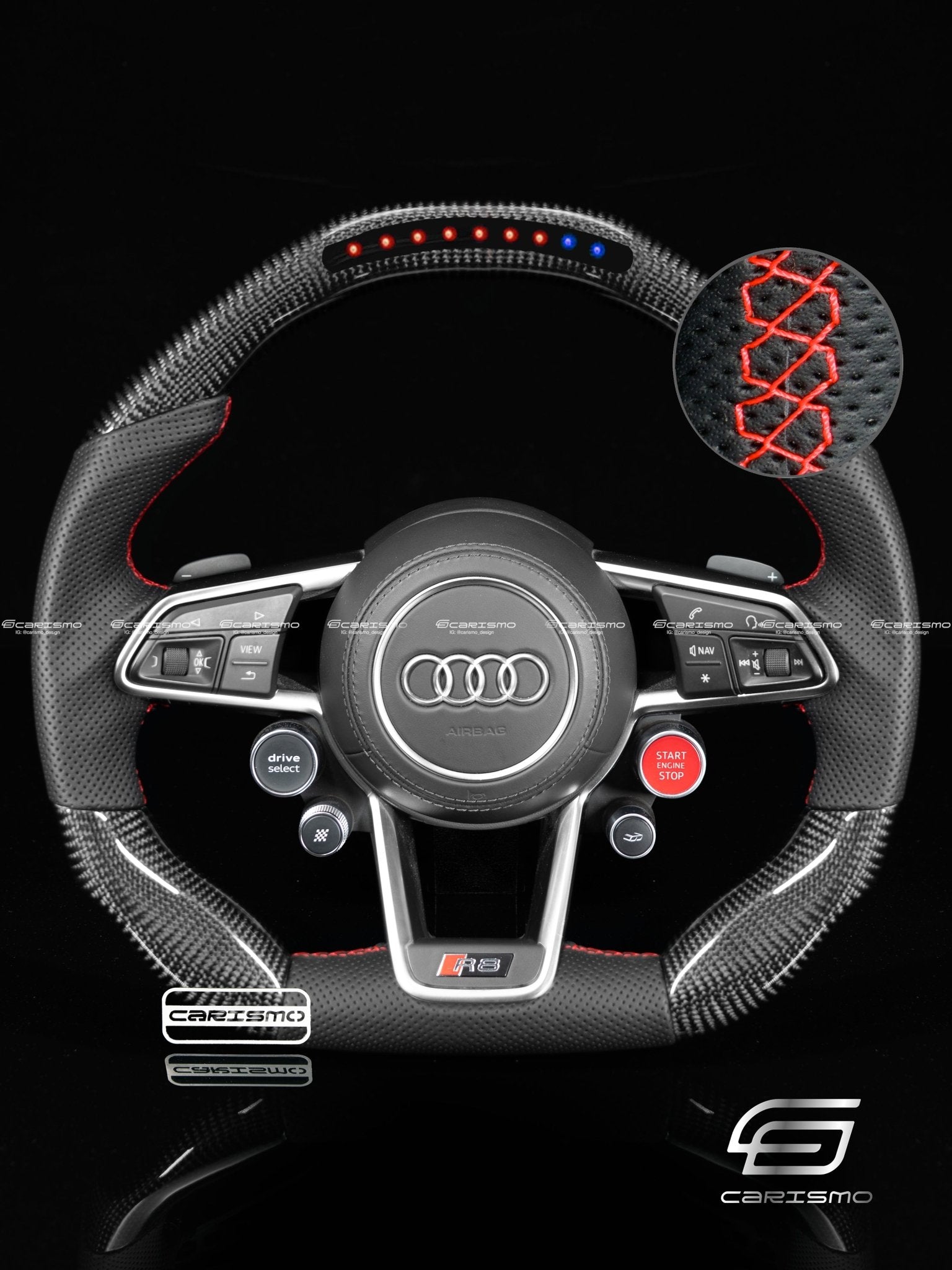 Carismo Steering Wheel For Audi R8 (Gen 2) - Sequential RPM LED - Gloss Carbon - Perforated Leather