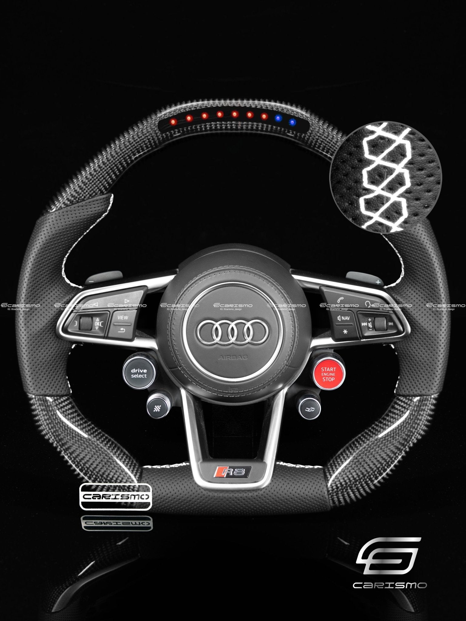 Carismo Steering Wheel For Audi R8 (Gen 2) - Sequential RPM LED - Gloss Carbon - Perforated Leather
