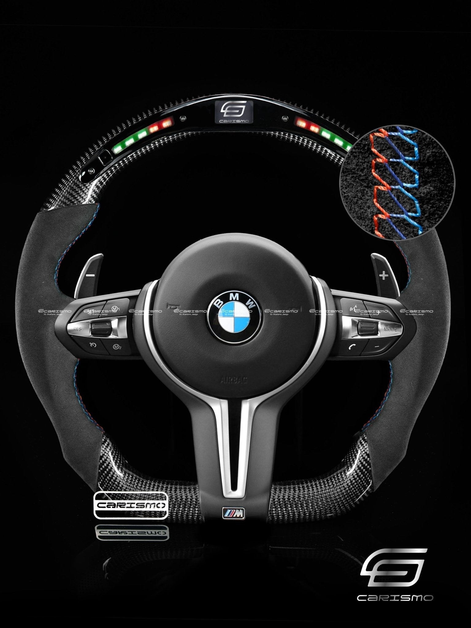 Carismo Steering Wheel For BMW F-Series (M Performance Wheel) - Classic RPM LED - Gloss Carbon - Alcantara