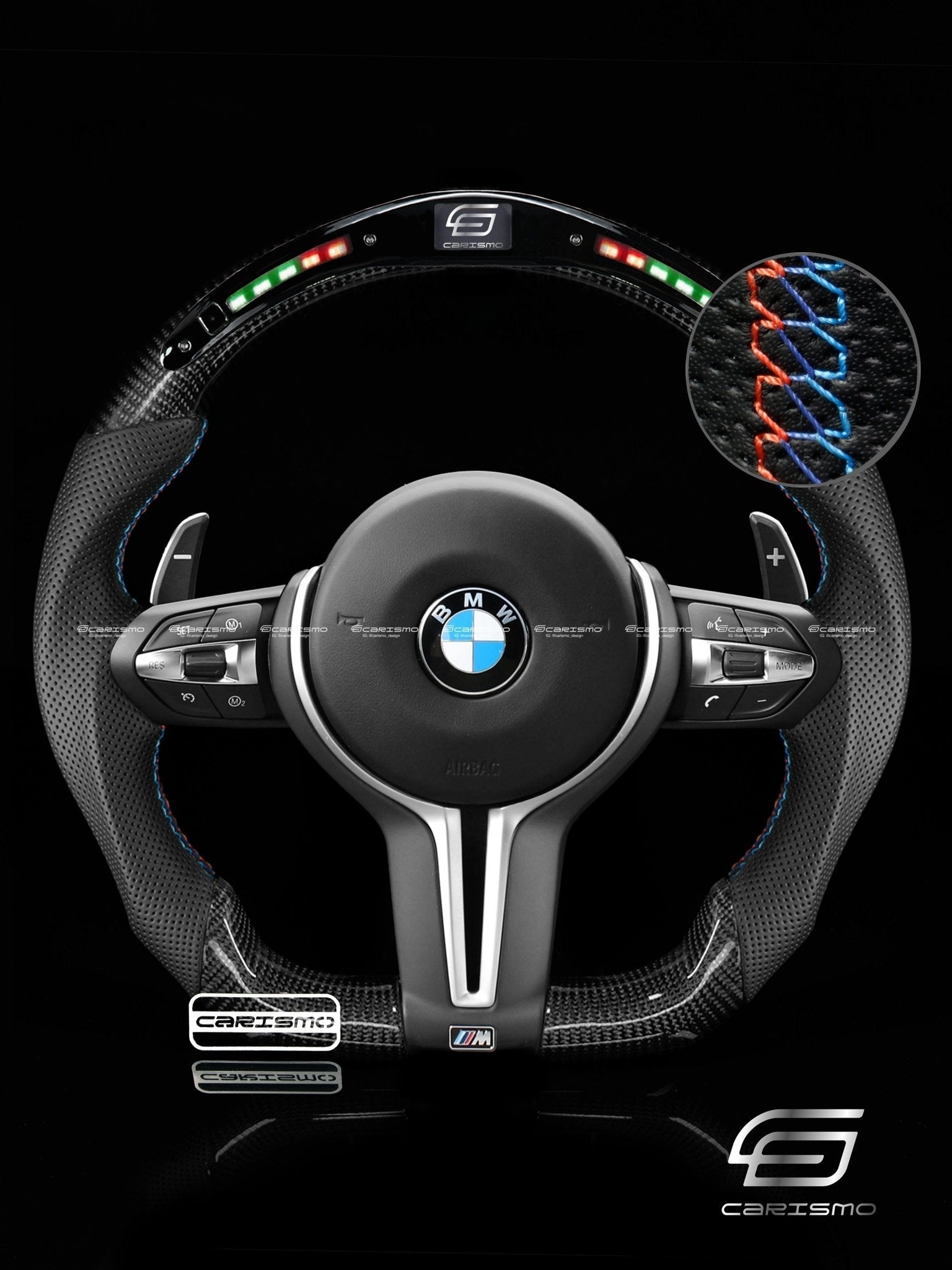 Carismo Steering Wheel For BMW F-Series (M Performance Wheel) - Classic RPM LED - Gloss Carbon - Perforated Leather