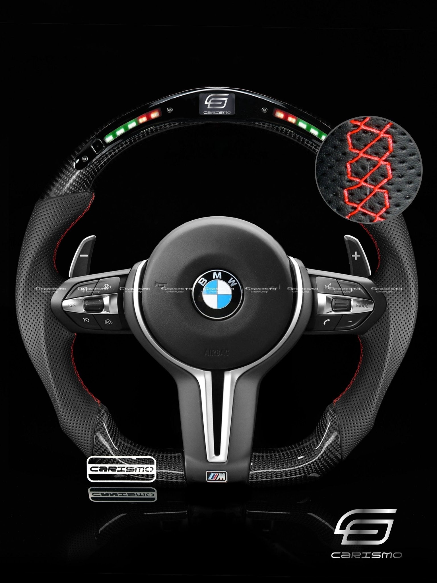 Carismo Steering Wheel For BMW F-Series (M Performance Wheel) - Classic RPM LED - Gloss Carbon - Perforated Leather