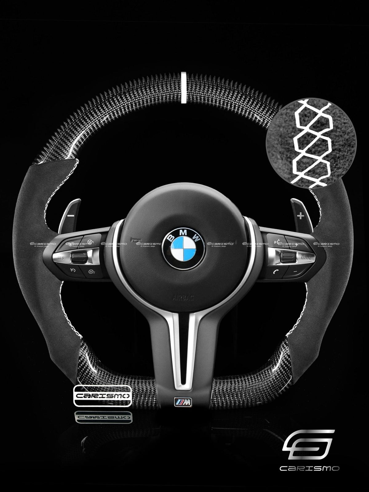 Carismo Steering Wheel For BMW F-Series (M Performance Wheel) - Sport - Gloss Carbon - Alcantara