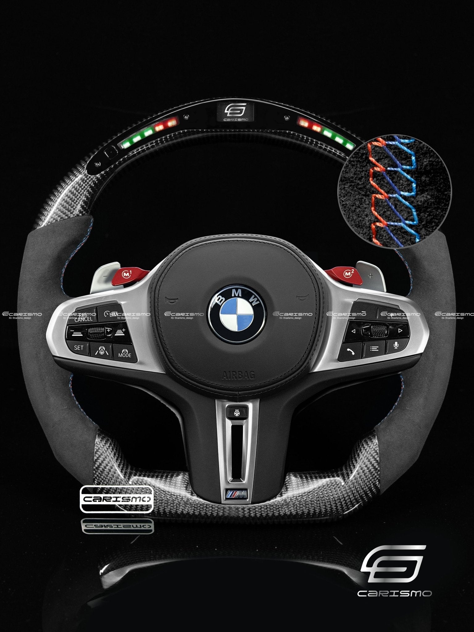 Carismo Steering Wheel For BMW G-Series (M Performance Wheels) - Classic RPM LED - Gloss Carbon - Alcantara