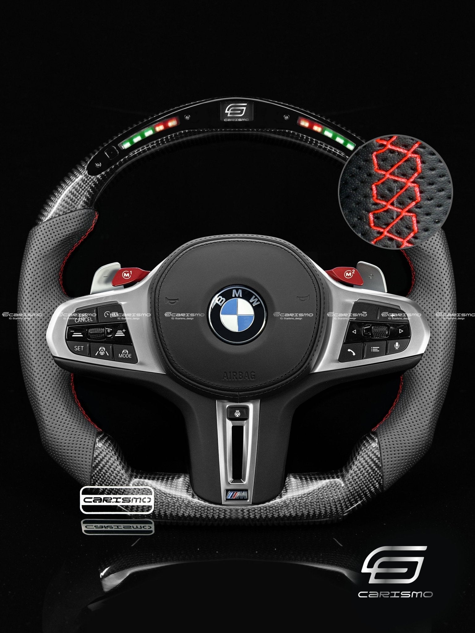 Carismo Steering Wheel For BMW G-Series (M Performance Wheels) - Classic RPM LED - Gloss Carbon - Perforated Leather