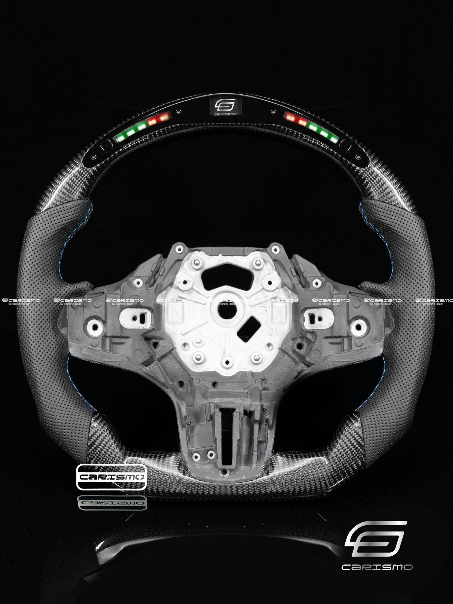Carismo Steering Wheel For BMW G-Series (M Performance Wheels) - Classic RPM LED - Gloss Carbon - Perforated Leather