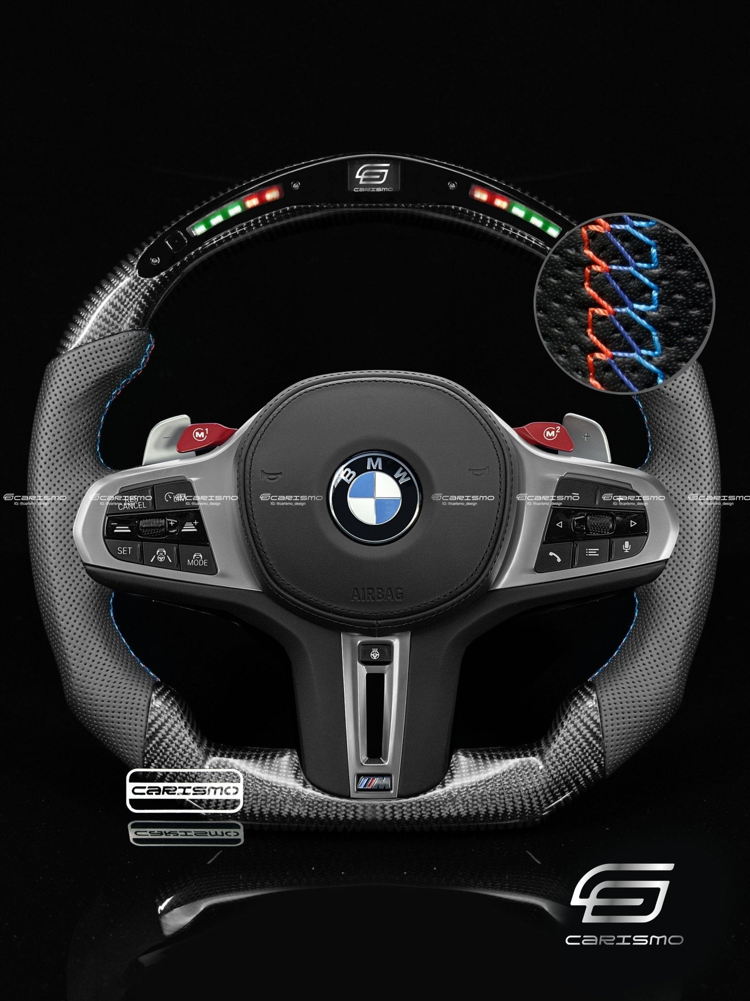 Carismo Steering Wheel For BMW G-Series (M Performance Wheels) - Classic RPM LED - Gloss Carbon - Perforated Leather