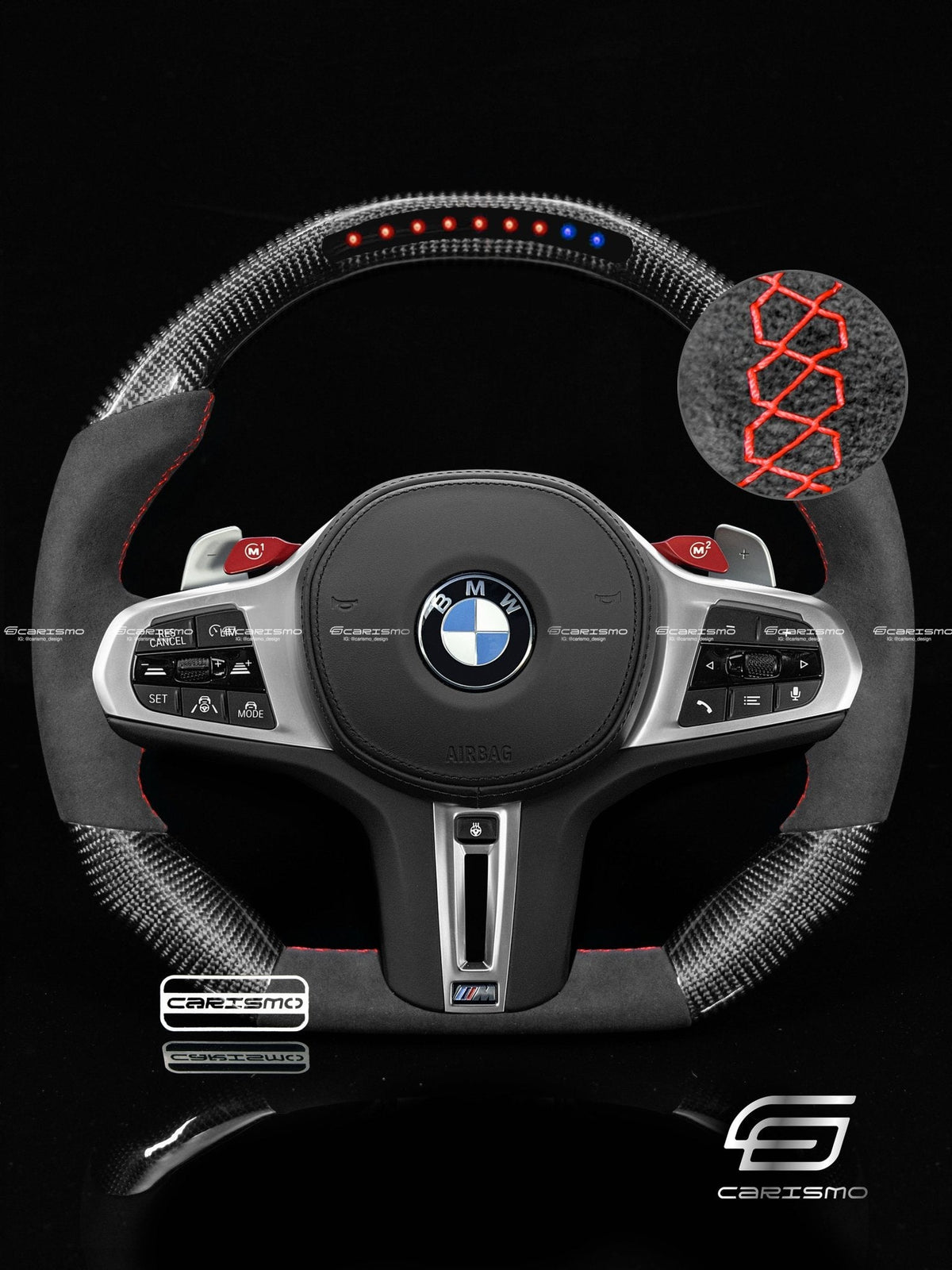 Carismo Steering Wheel For BMW G-Series (M Performance Wheels) - Sequential RPM LED - Gloss Carbon - Alcantara