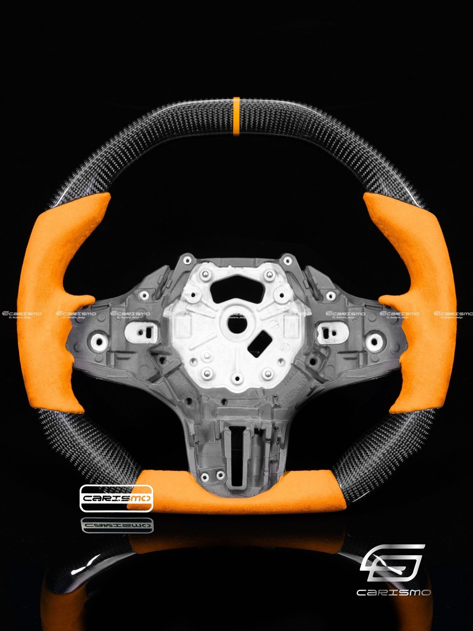 Carismo Steering Wheel For BMW G-Series (M Performance Wheels) - Signature - Gloss Carbon - Orange Alcantara