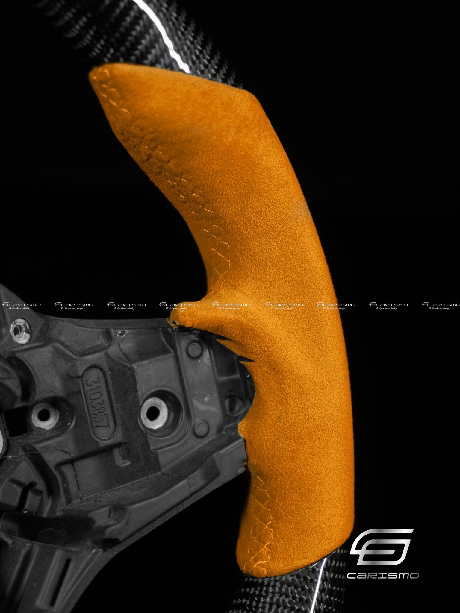 Carismo Steering Wheel For BMW G-Series (M Performance Wheels) - Signature - Gloss Carbon - Orange Alcantara