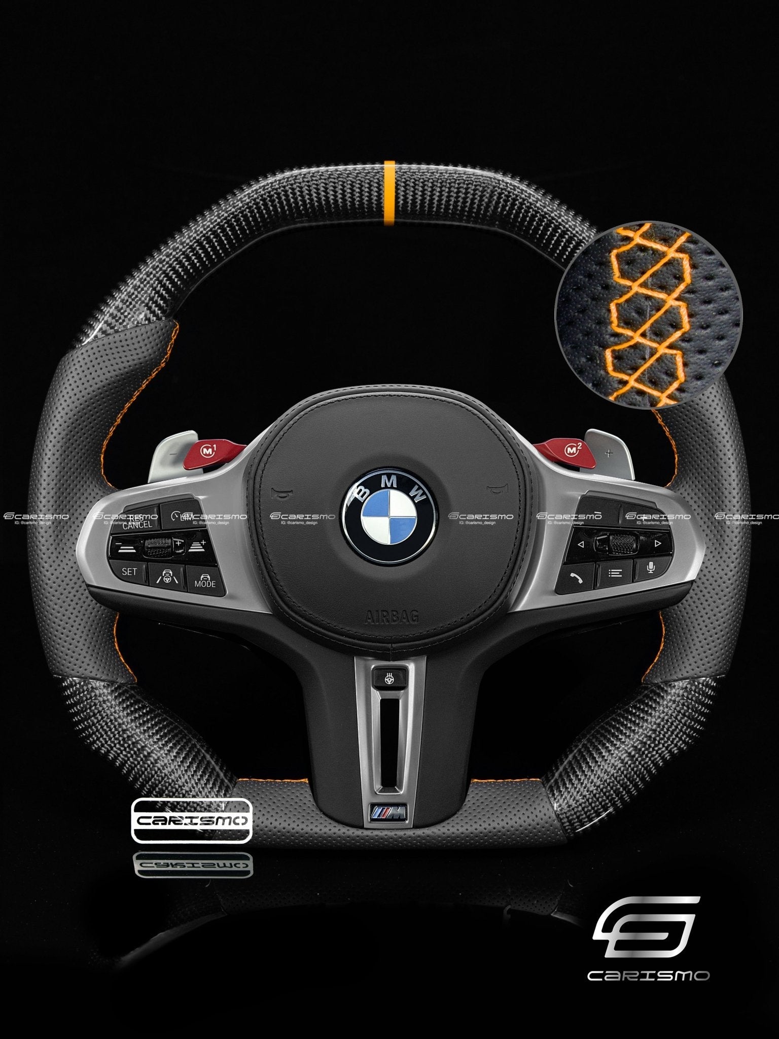 Carismo Steering Wheel For BMW G-Series (M Performance Wheels) - Signature - Gloss Carbon - Perforated Leather