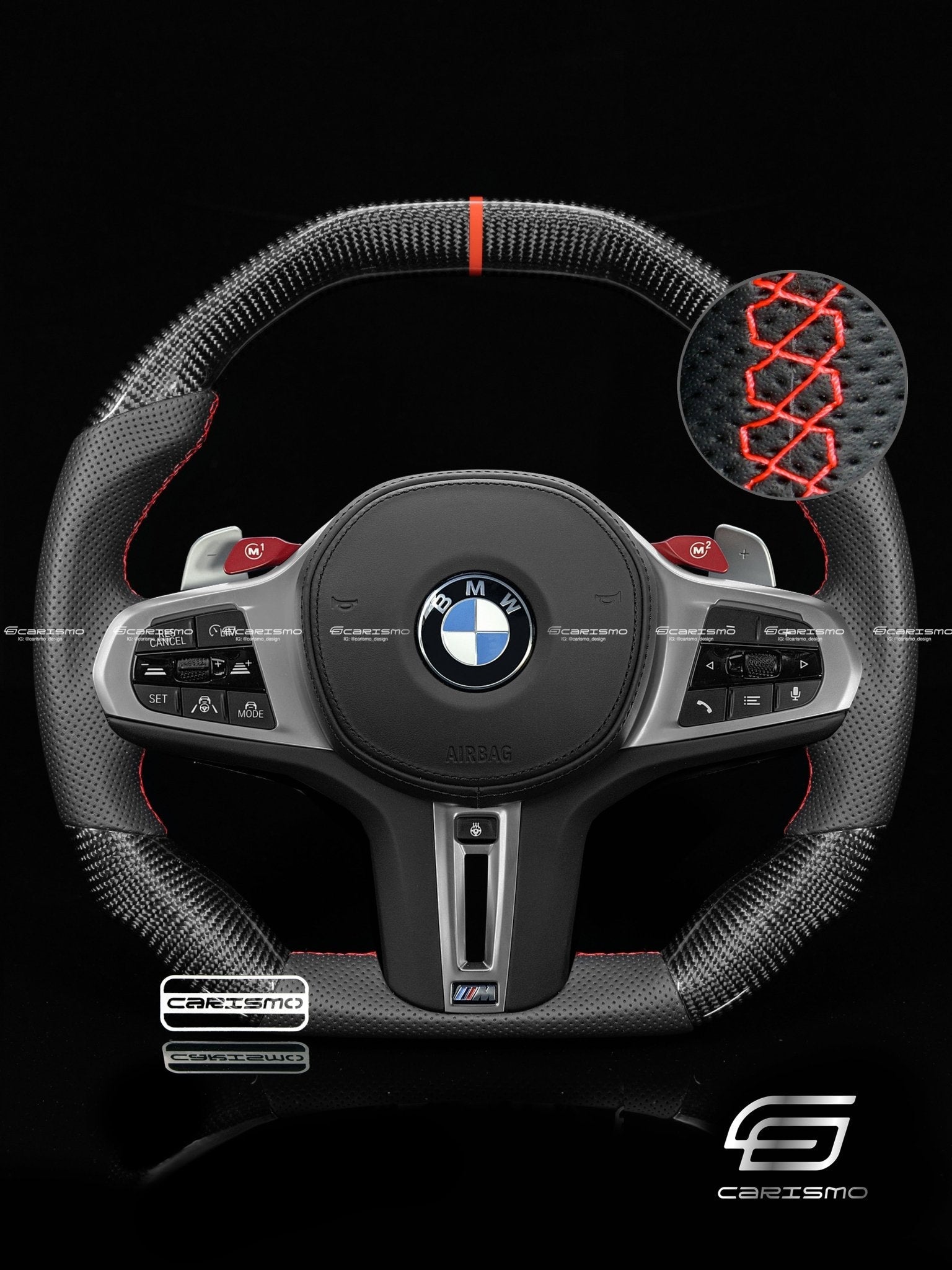 Carismo Steering Wheel For BMW G-Series (M Performance Wheels) - Signature - Gloss Carbon - Perforated Leather