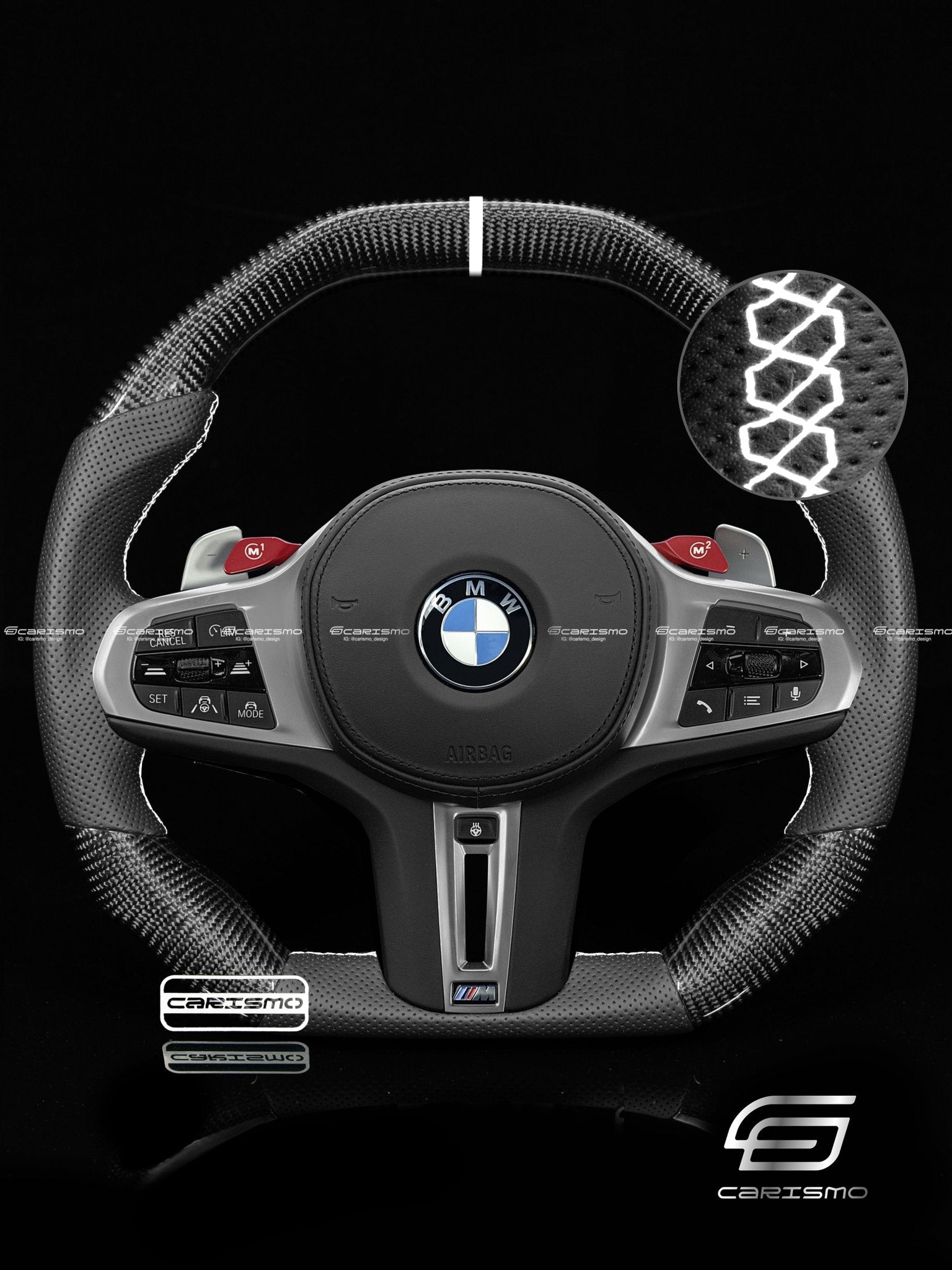 Carismo Steering Wheel For BMW G-Series (M Performance Wheels) - Signature - Gloss Carbon - Perforated Leather