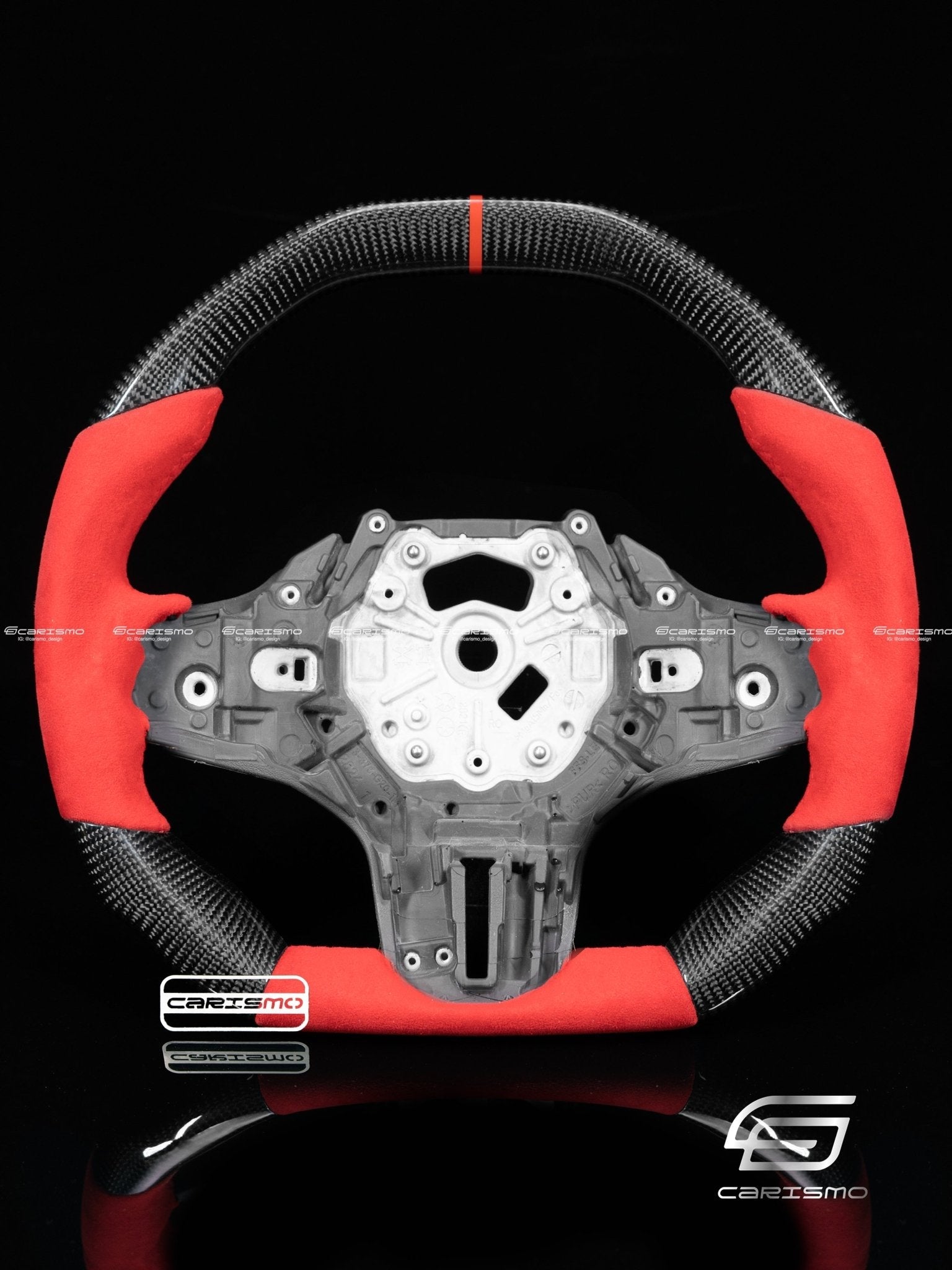 Carismo Steering Wheel For BMW G-Series (M Performance Wheels) - Signature - Gloss Carbon - Red Alcantara
