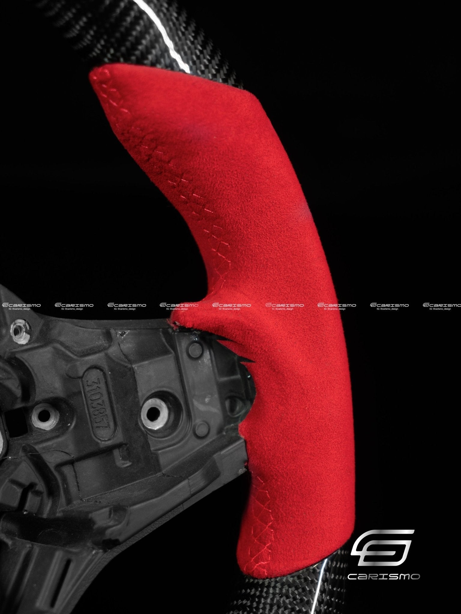 Carismo Steering Wheel For BMW G-Series (M Performance Wheels) - Signature - Gloss Carbon - Red Alcantara