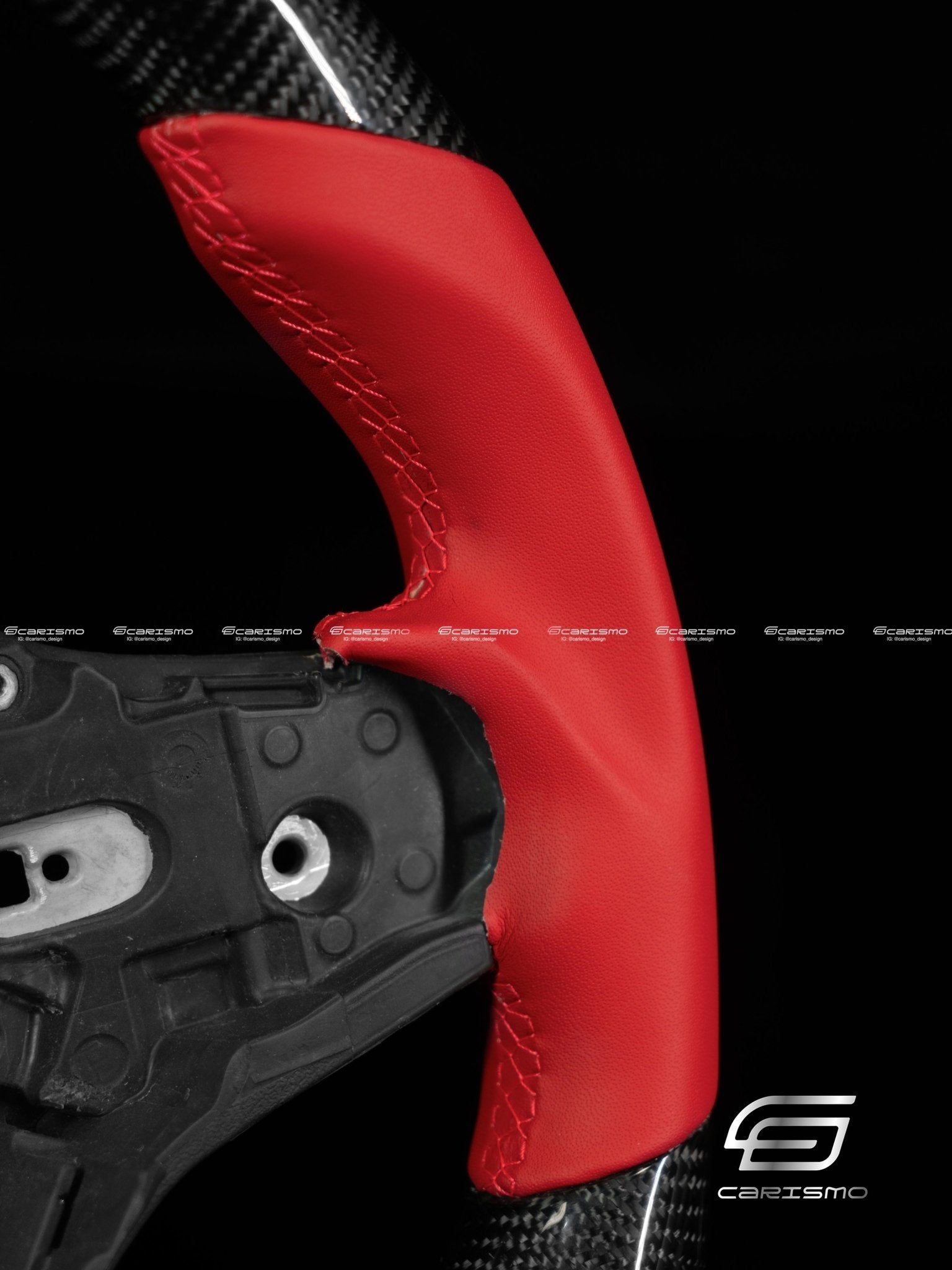 Carismo Steering Wheel For BMW G-Series (M Performance Wheels) - Signature - Gloss Carbon - Red Smooth Leather