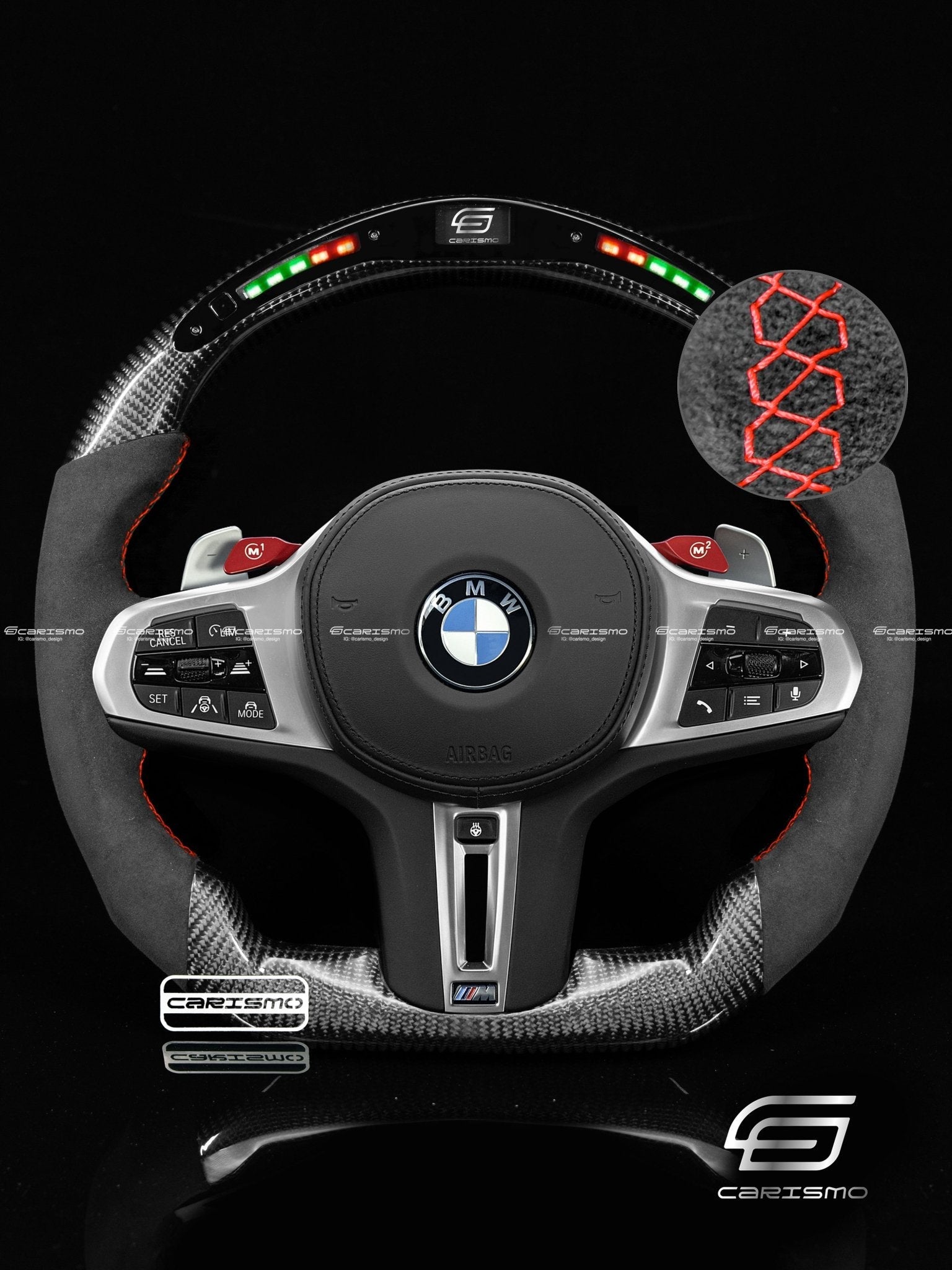 Carismo Steering Wheel For BMW G-Series (M Performance Wheel) - Classic RPM LED - Gloss Carbon - Alcantara