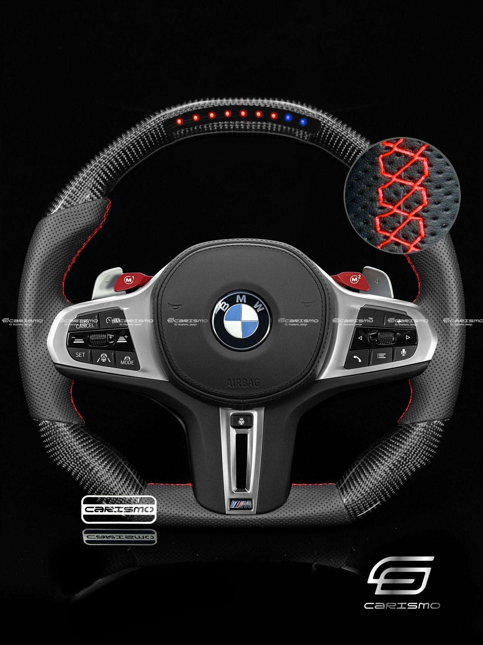 Carismo Steering Wheel For BMW G-Series (M Performance Wheel) - Sequential RPM LED - Gloss Carbon - Perforated Leather