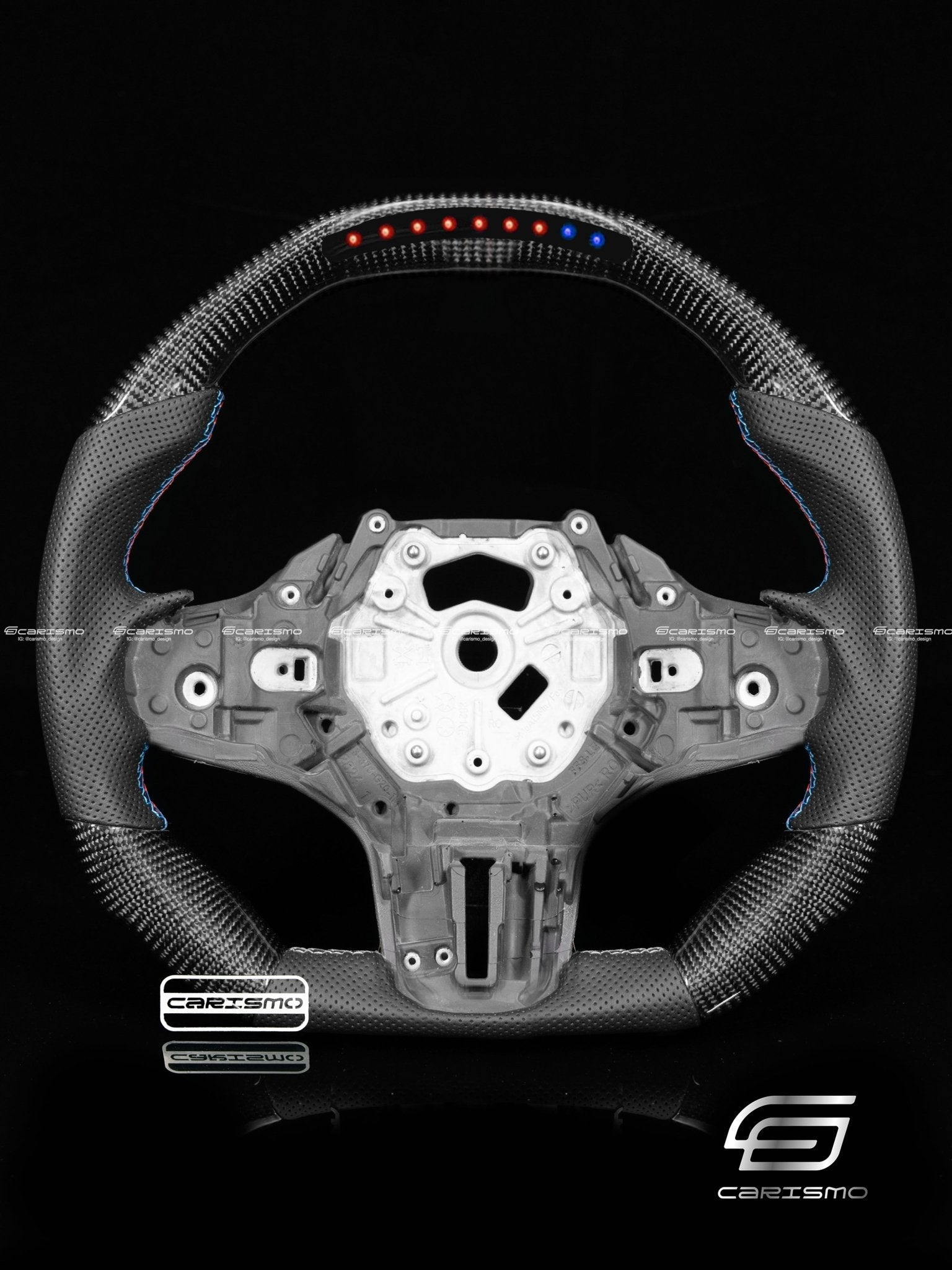 Carismo Steering Wheel For BMW G-Series (M Performance Wheel) - Sequential RPM LED - Gloss Carbon - Perforated Leather