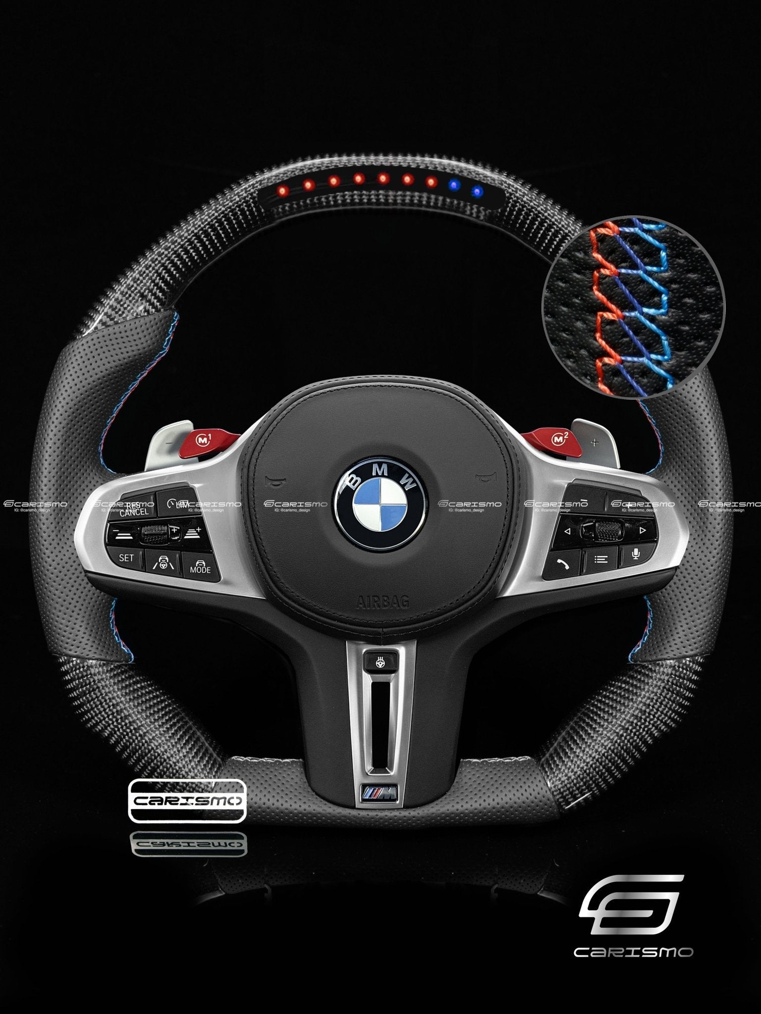 Carismo Steering Wheel For BMW G-Series (M Performance Wheel) - Sequential RPM LED - Gloss Carbon - Perforated Leather