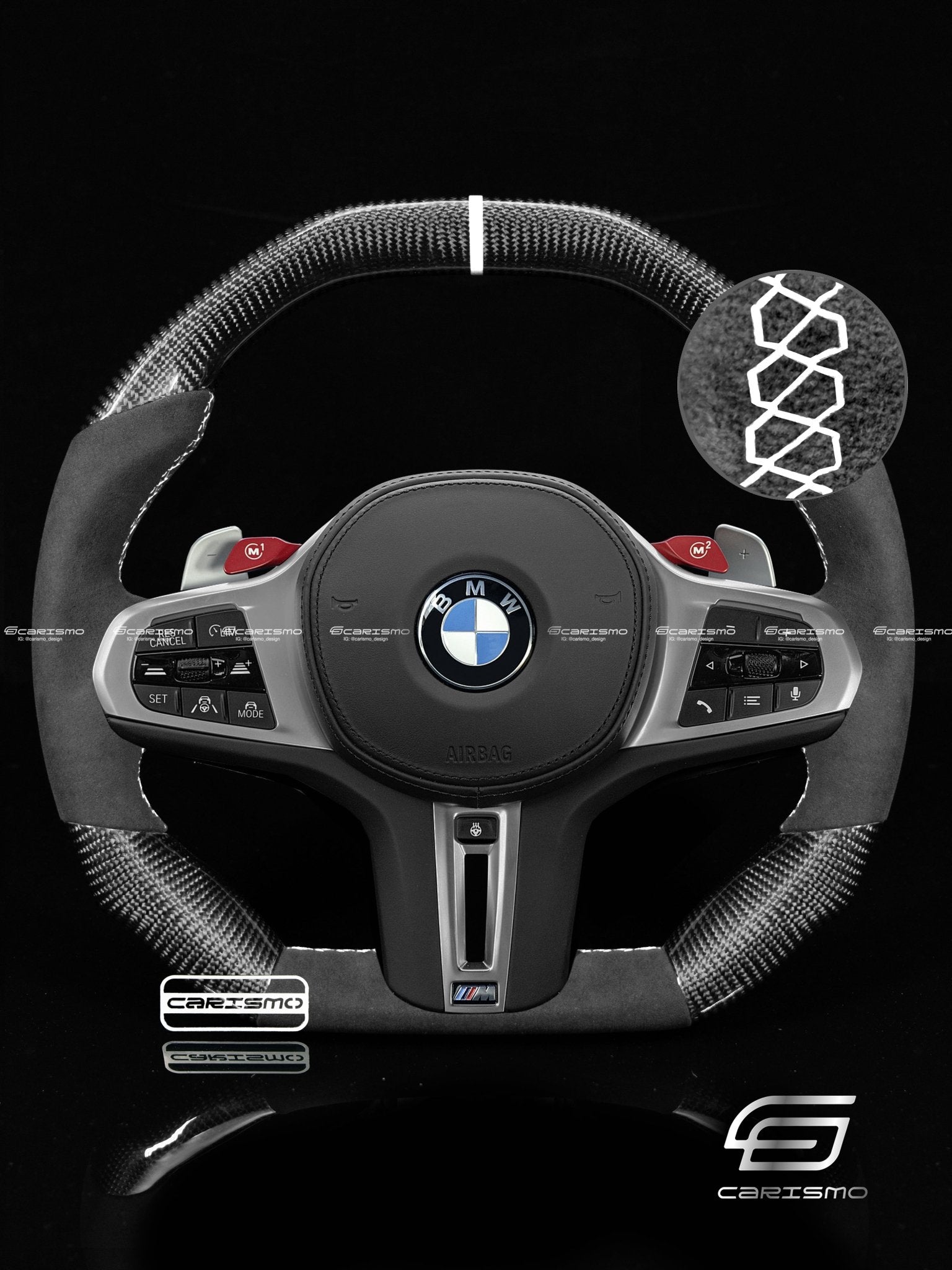 Carismo Steering Wheel For BMW G-Series (M Performance Wheel) - Signature - Gloss Carbon - Alcantara