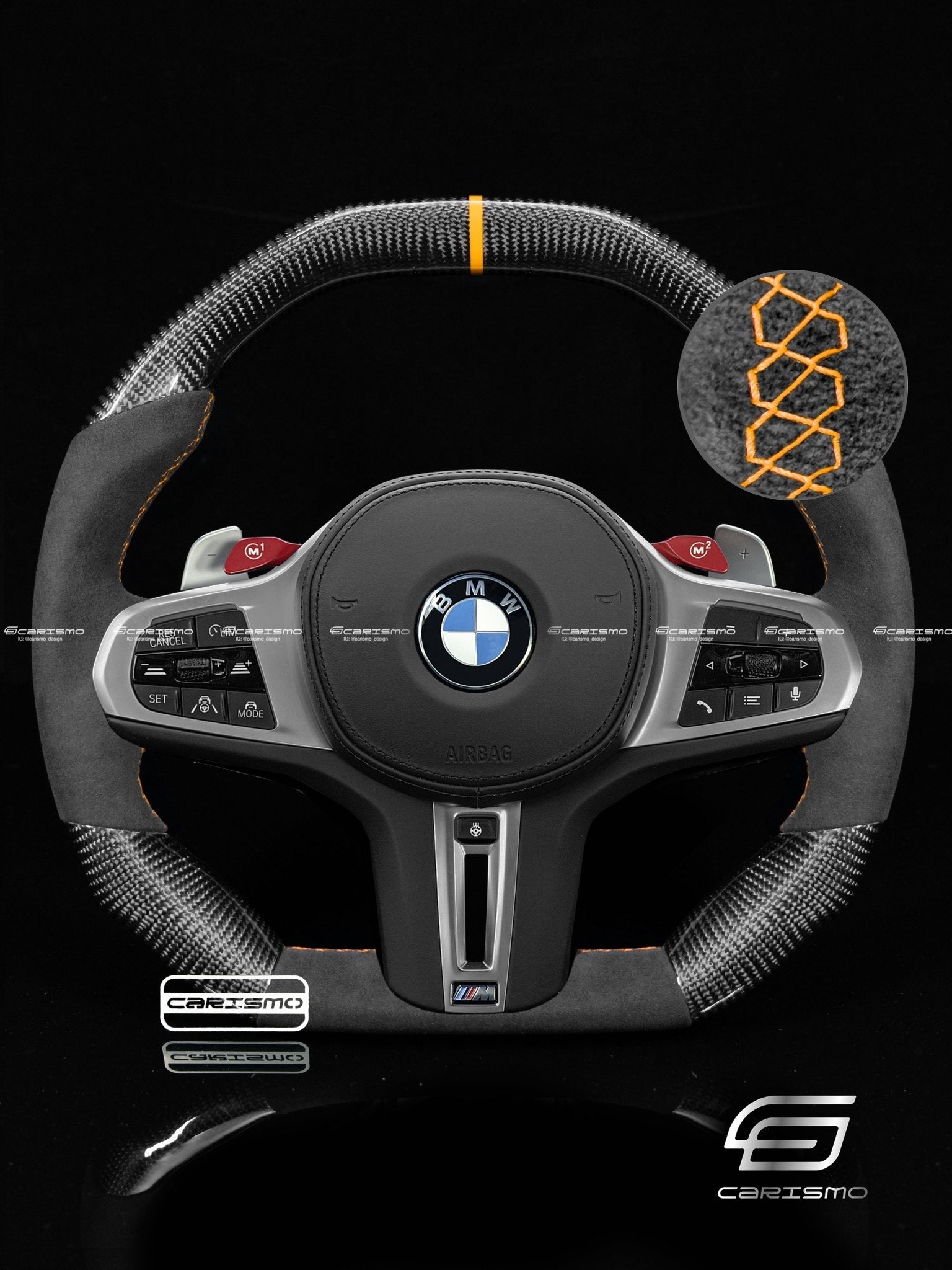 Carismo Steering Wheel For BMW G-Series (M Performance Wheel) - Signature - Gloss Carbon - Alcantara