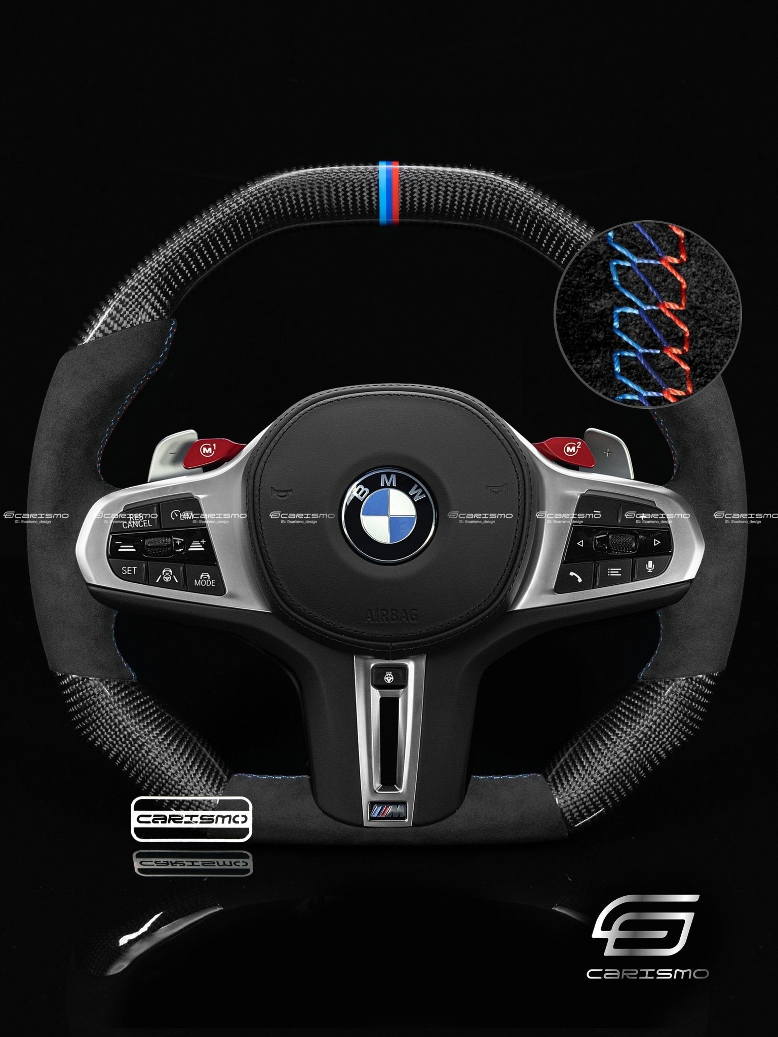 Carismo Steering Wheel For BMW G-Series (M Performance Wheel) - Signature - Gloss Carbon - Alcantara