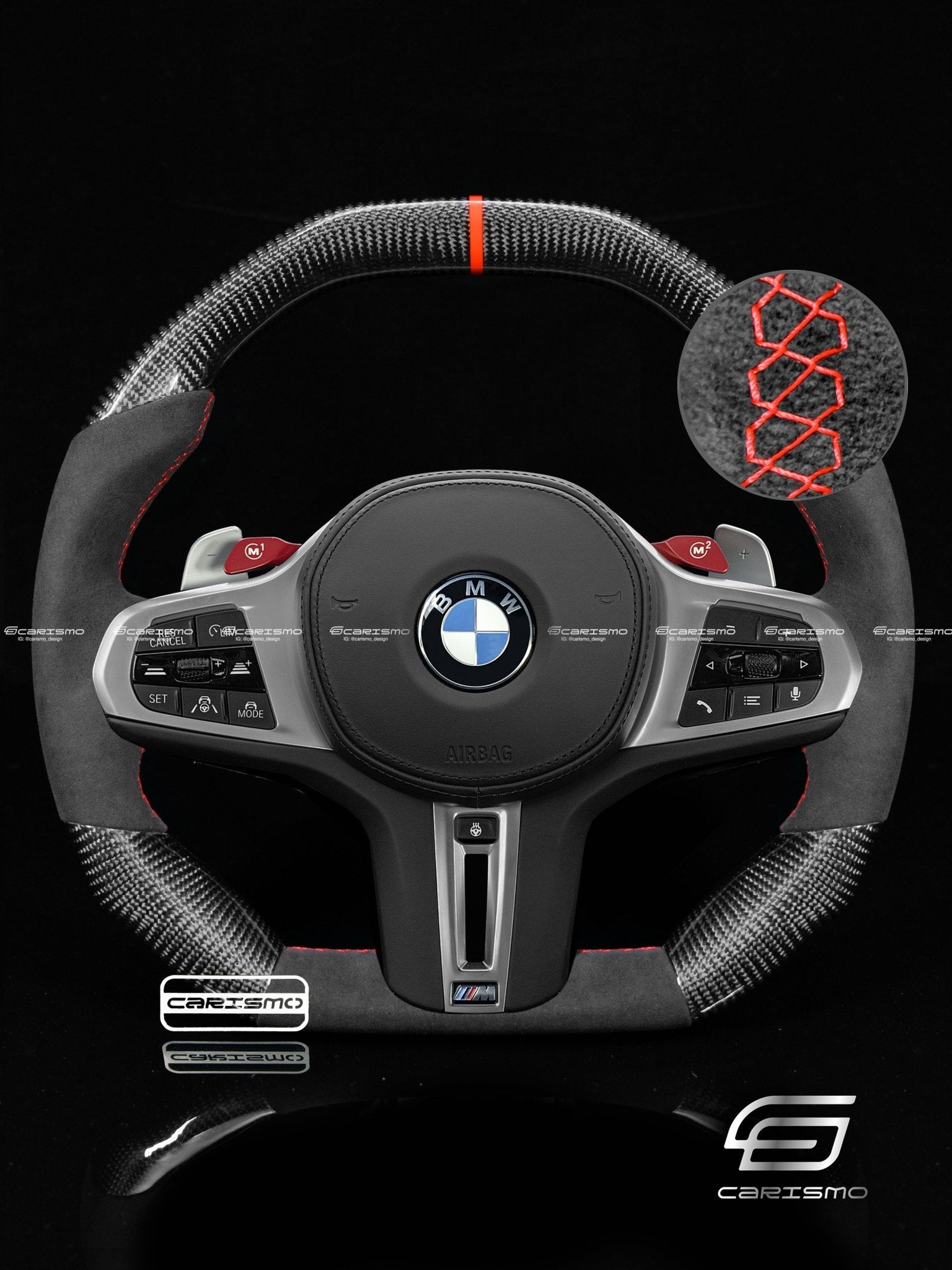 Carismo Steering Wheel For BMW G-Series (M Performance Wheel) - Signature - Gloss Carbon - Alcantara
