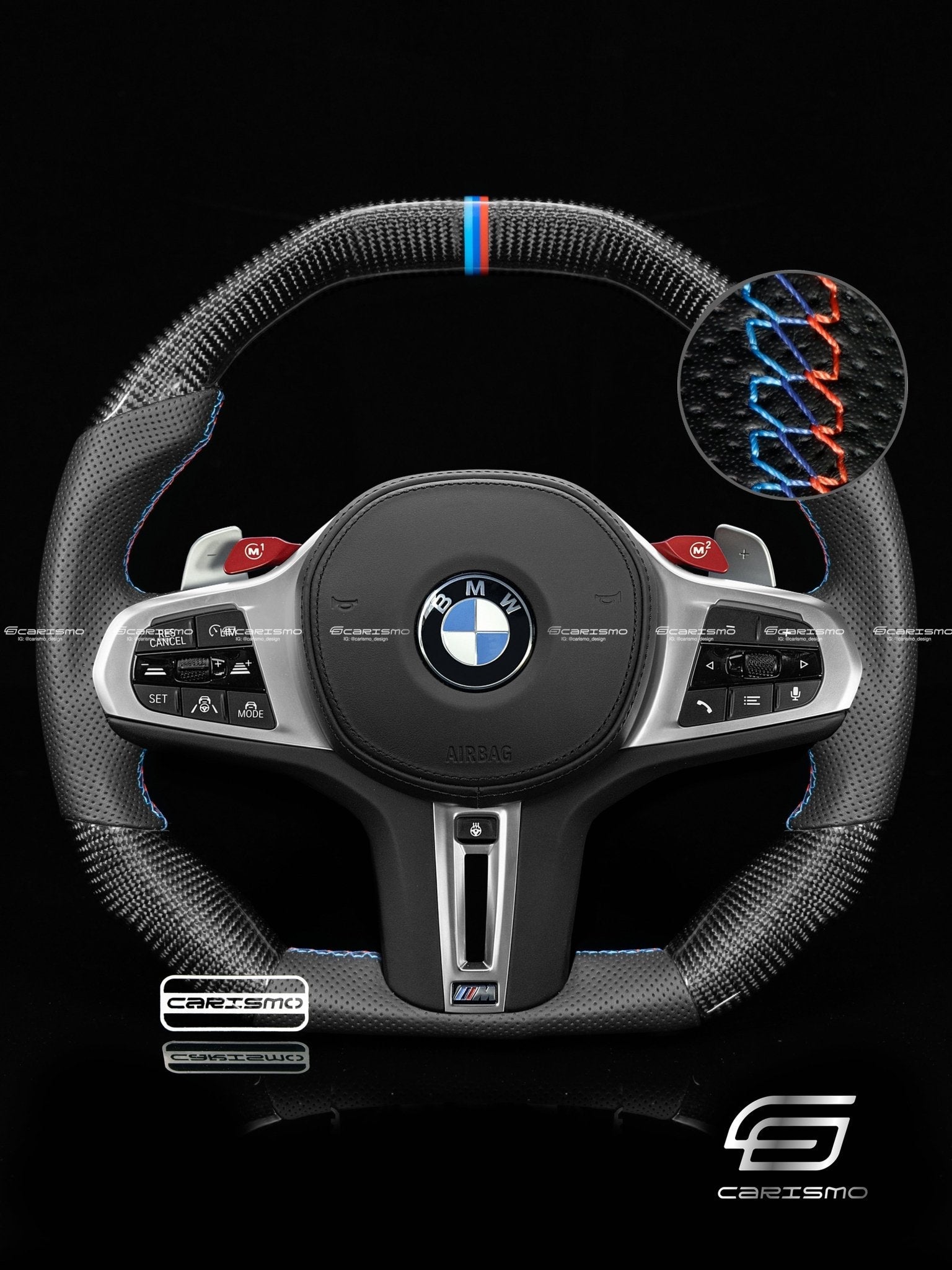 Carismo Steering Wheel For BMW G-Series (M Performance Wheel) - Signature - Gloss Carbon - Perforated Leather
