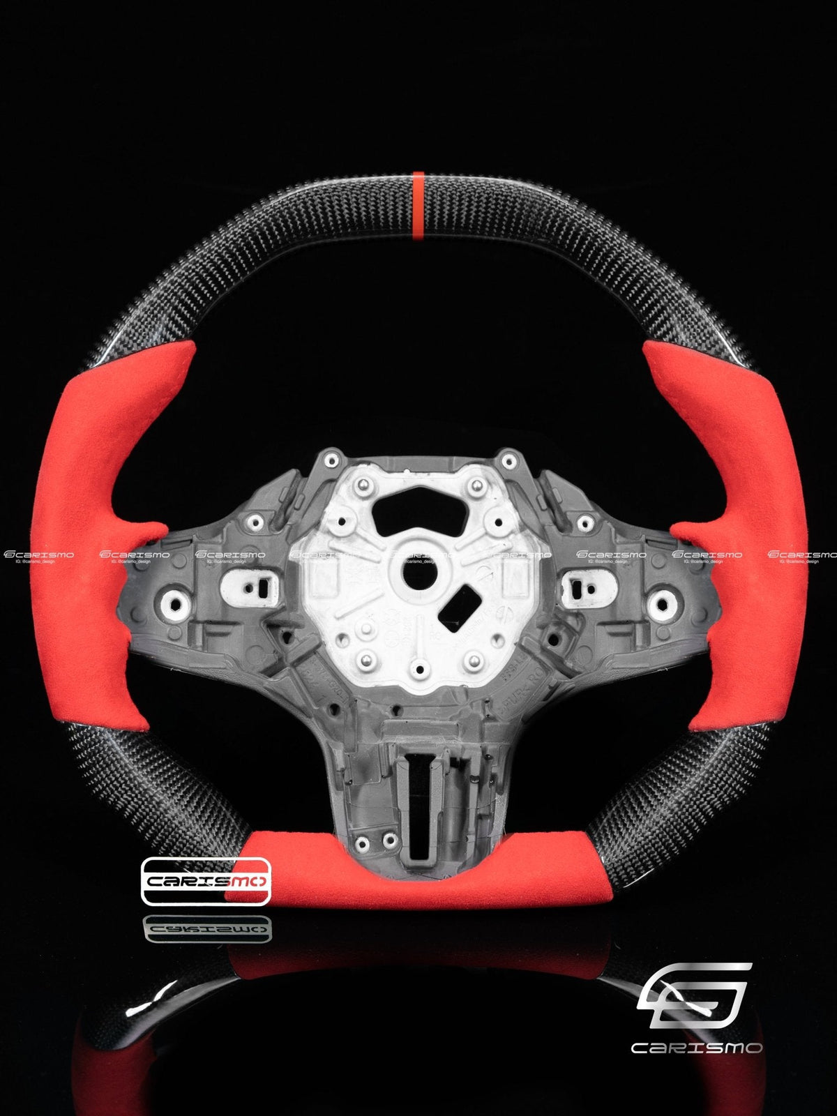 Carismo Steering Wheel For BMW G-Series (M Performance Wheel) - Signature - Gloss Carbon - Red Alcantara