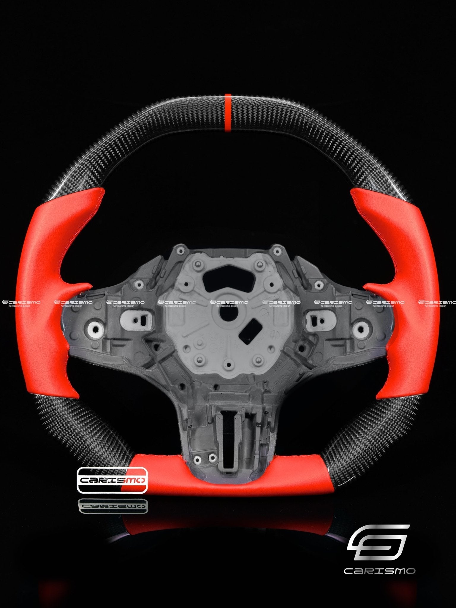 Carismo Steering Wheel For BMW G-Series (M Performance Wheel) - Signature - Gloss Carbon - Red Smooth Leather