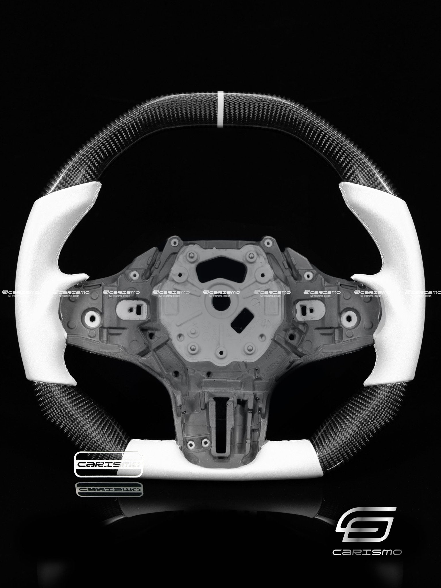 Carismo Steering Wheel For BMW G-Series (M Performance Wheel) - Signature - Gloss Carbon - White Smooth Leather