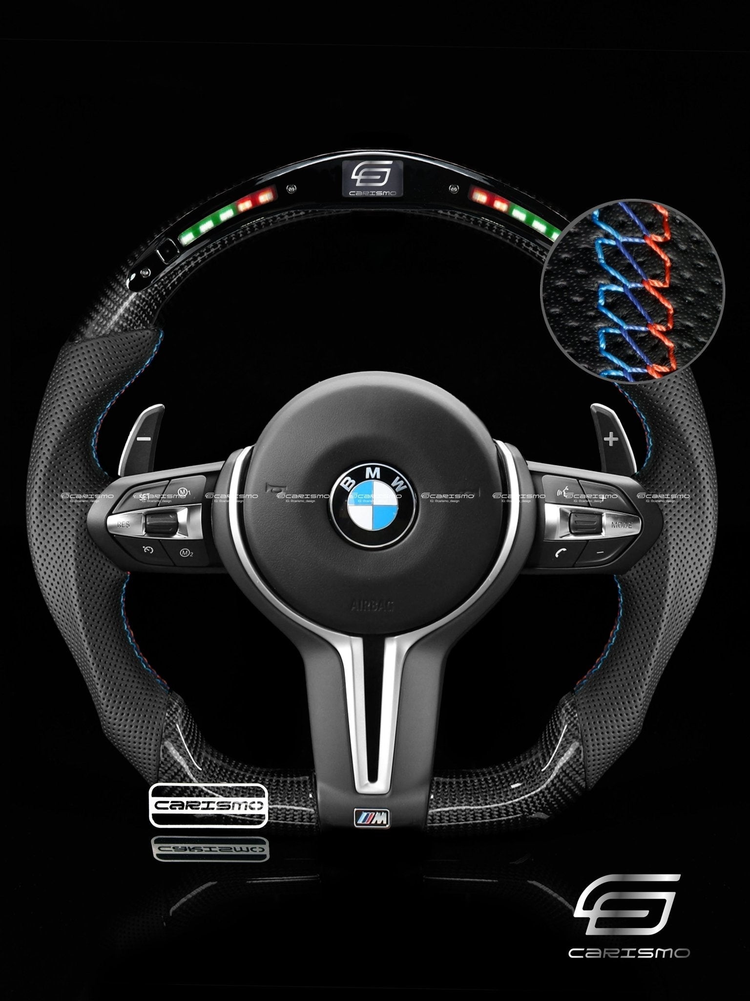 Carismo Steering Wheel For BMW F-Series (M Performance Wheels) - Classic RPM LED - Gloss Carbon - Perforated Leather