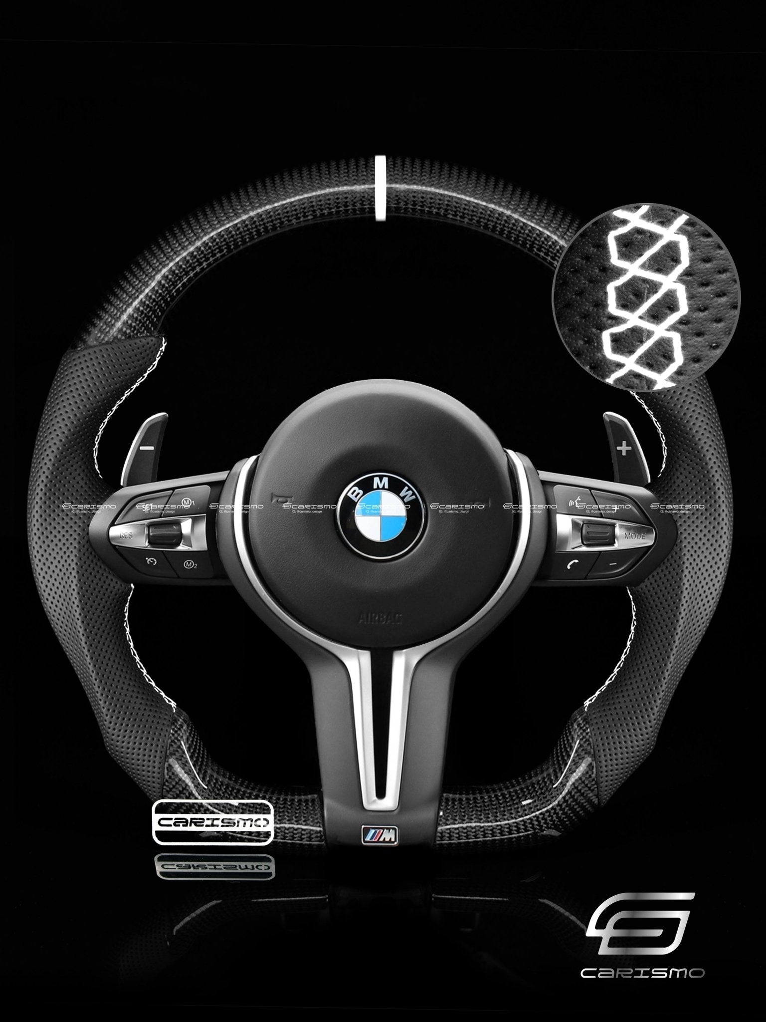Carismo Steering Wheel For BMW F-Series (M Performance Wheels) - Sport - Gloss Carbon - Perforated Leather