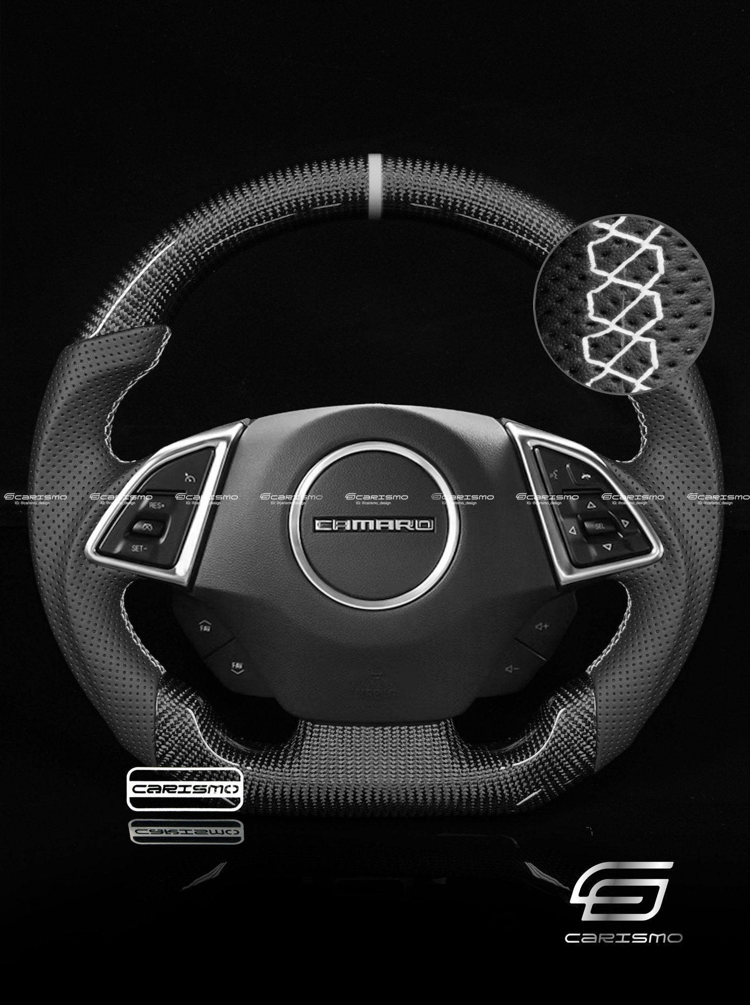 Carismo Steering Wheel For Chevrolet Camaro (Gen 6) - Sport - Gloss Carbon - Perforated Leather