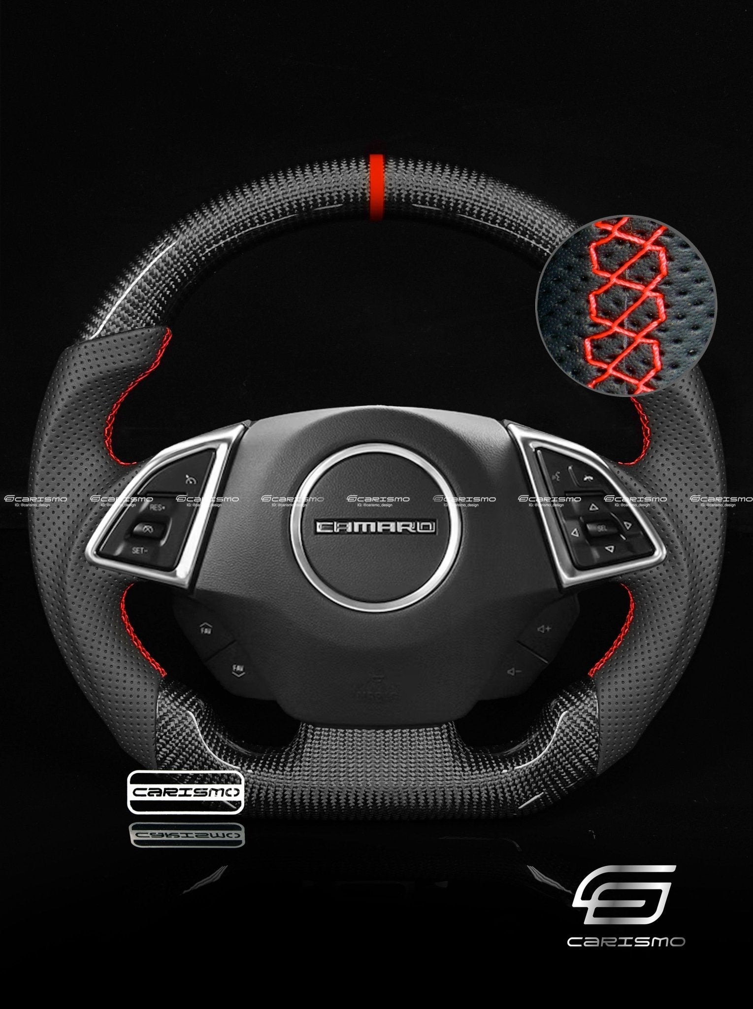 Carismo Steering Wheel For Chevrolet Camaro (Gen 6) - Sport - Gloss Carbon - Perforated Leather