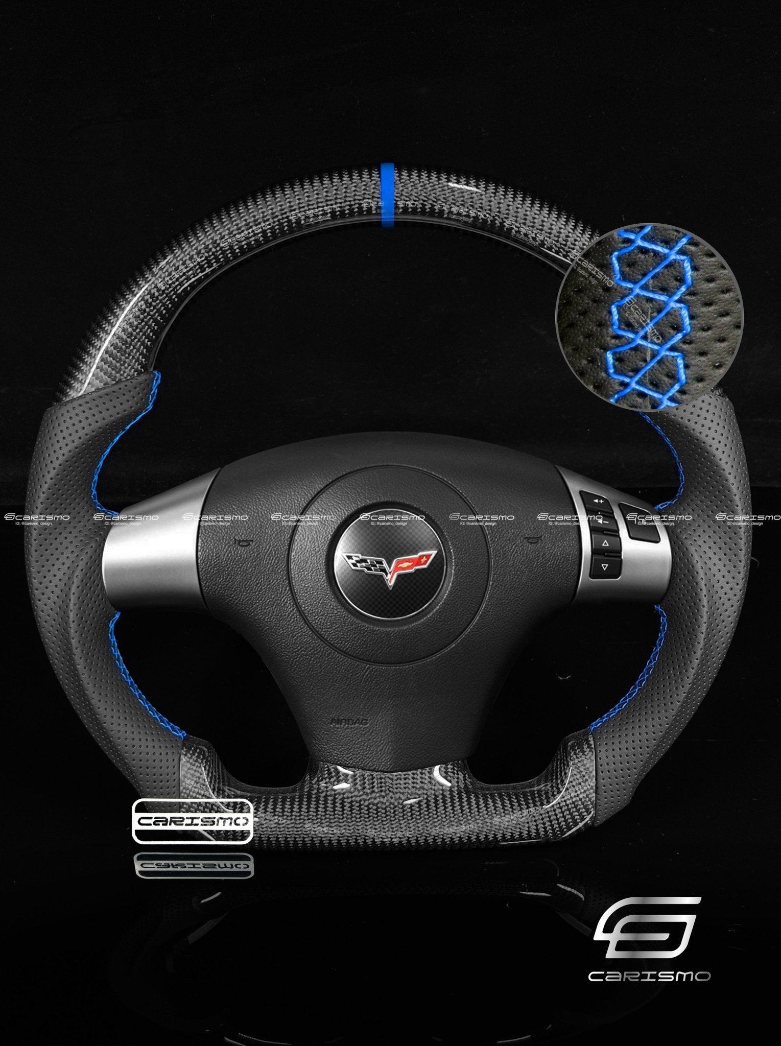 Carismo Steering Wheel For Chevrolet Corvette (C6) - Sport - Gloss Carbon - Perforated Leather