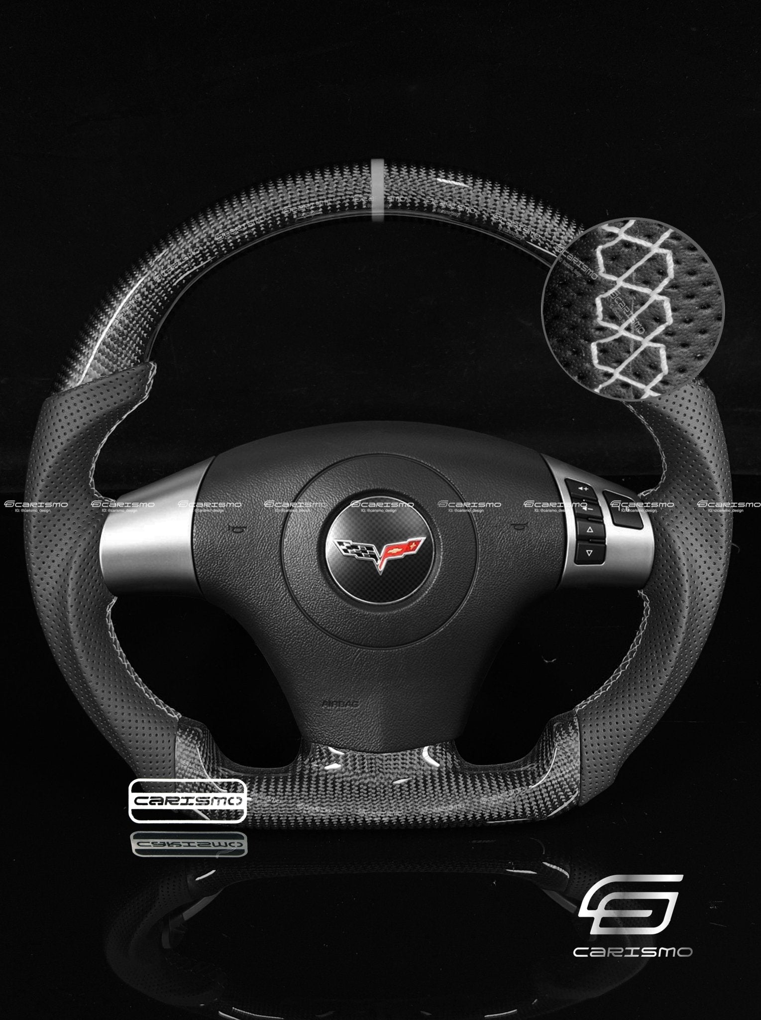 Carismo Steering Wheel For Chevrolet Corvette (C6) - Sport - Gloss Carbon - Perforated Leather
