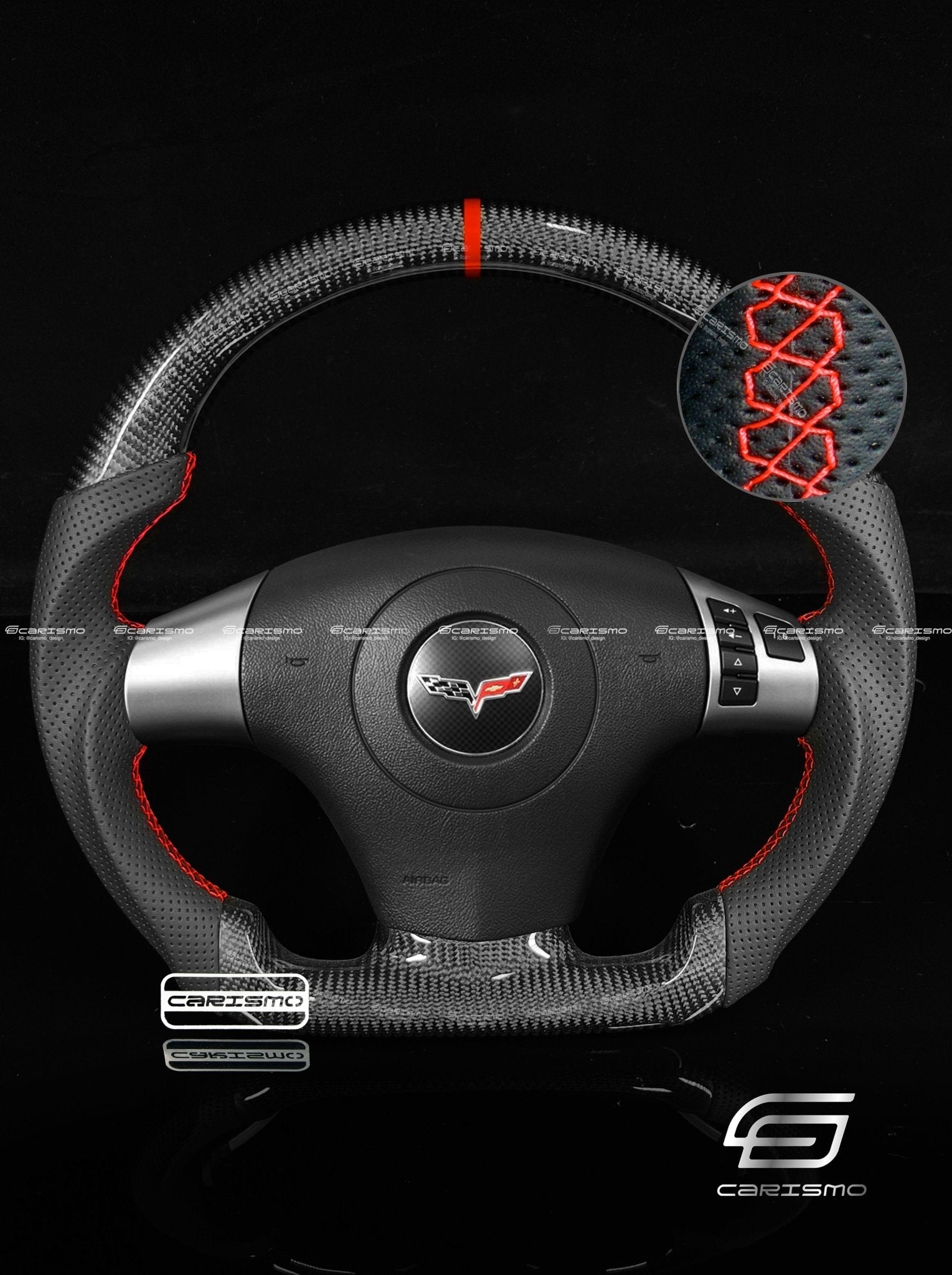 Carismo Steering Wheel For Chevrolet Corvette (C6) - Sport - Gloss Carbon - Perforated Leather