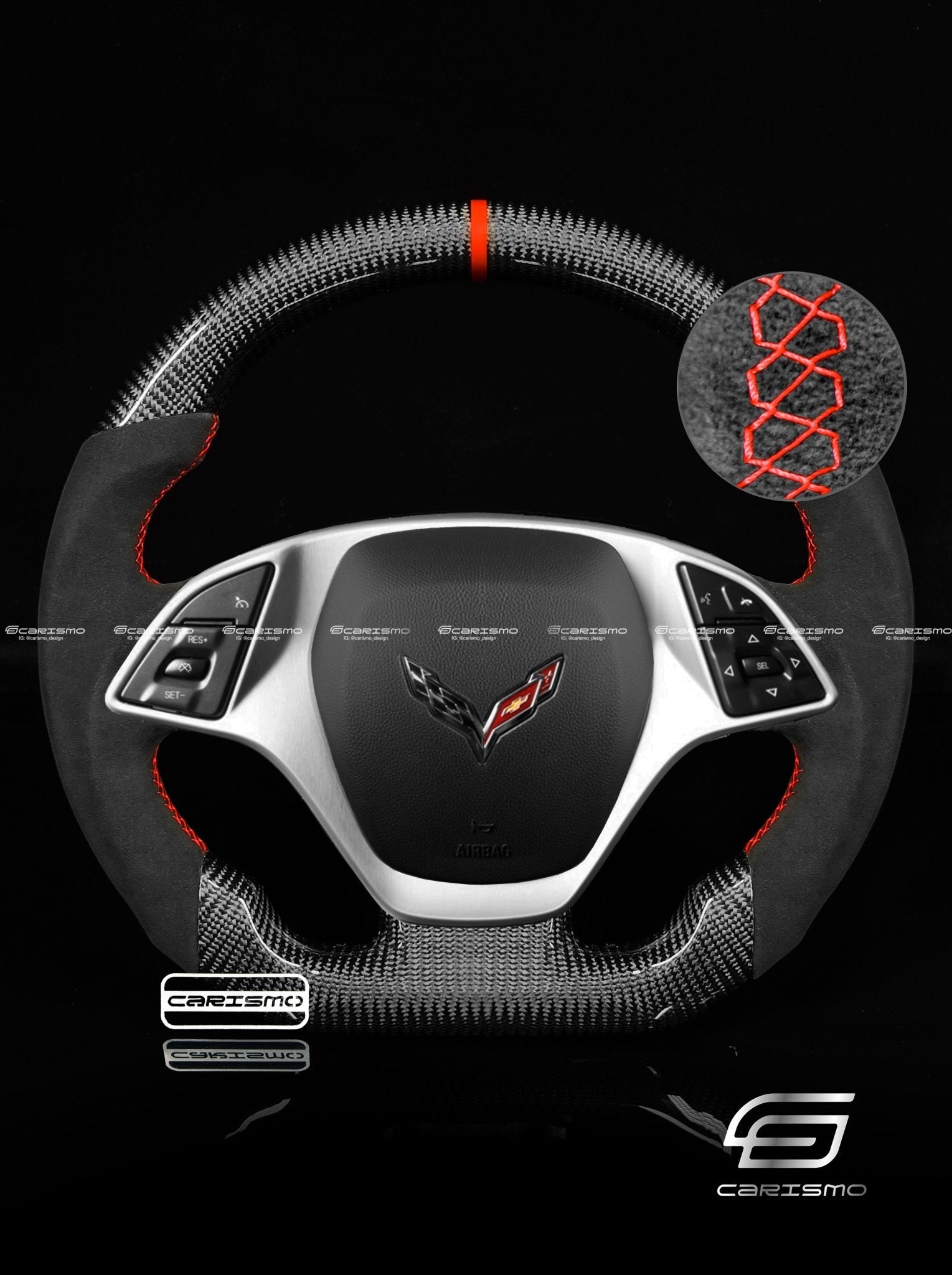 Carismo Steering Wheel For Chevrolet Corvette (C7) - Sport - Gloss Carbon - Alcantara