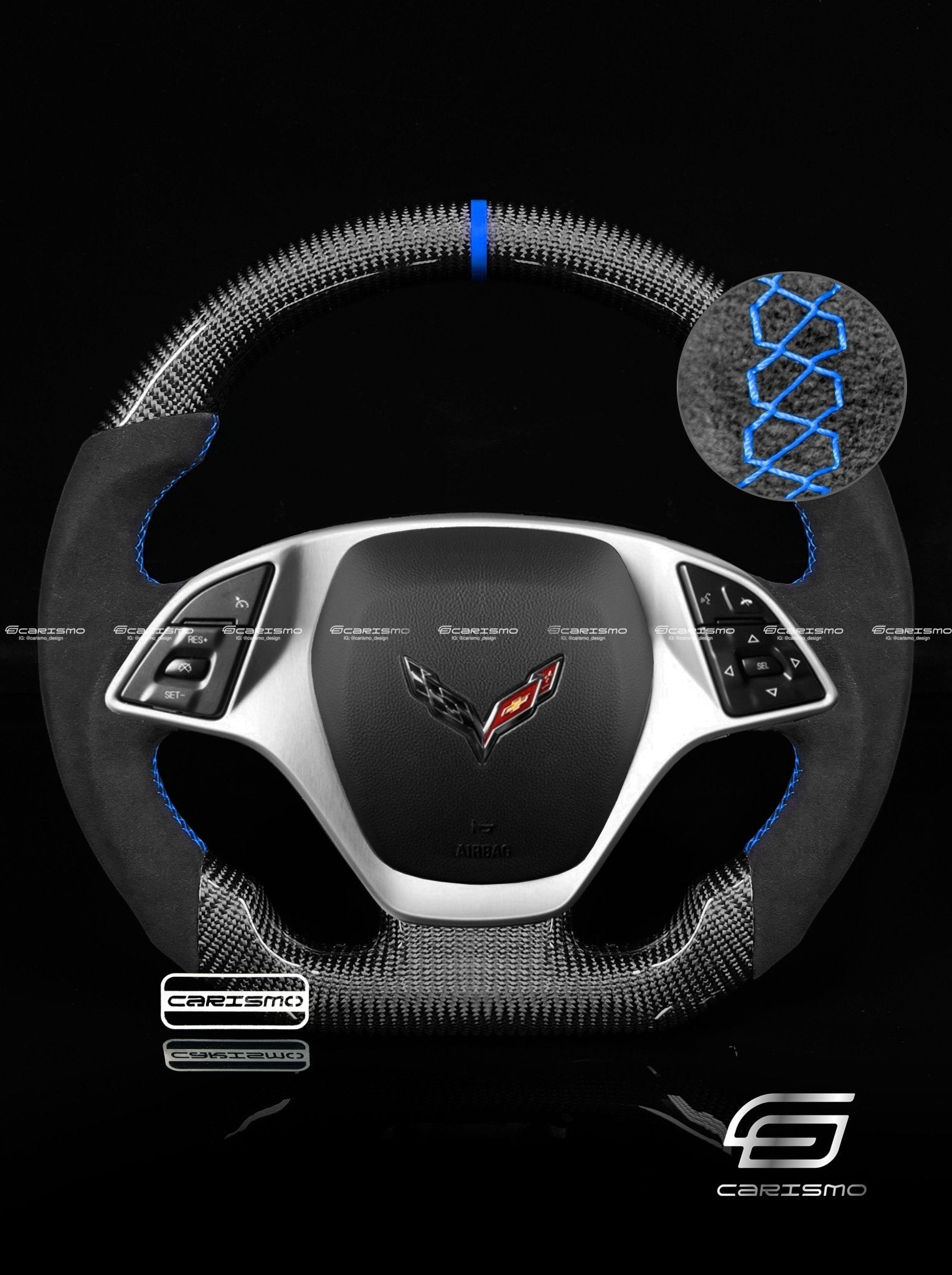 Carismo Steering Wheel For Chevrolet Corvette (C7) - Sport - Gloss Carbon - Alcantara