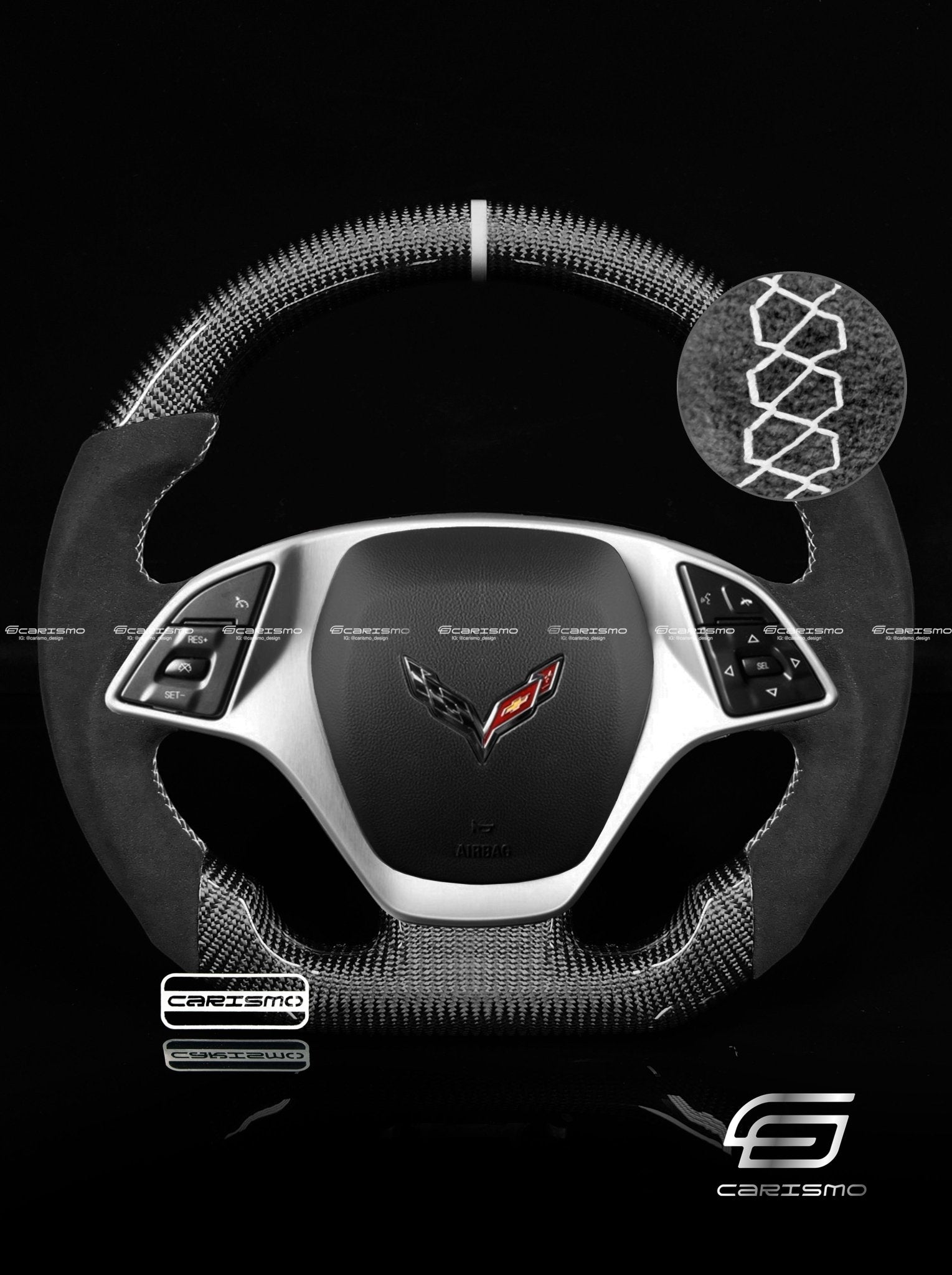 Carismo Steering Wheel For Chevrolet Corvette (C7) - Sport - Gloss Carbon - Alcantara