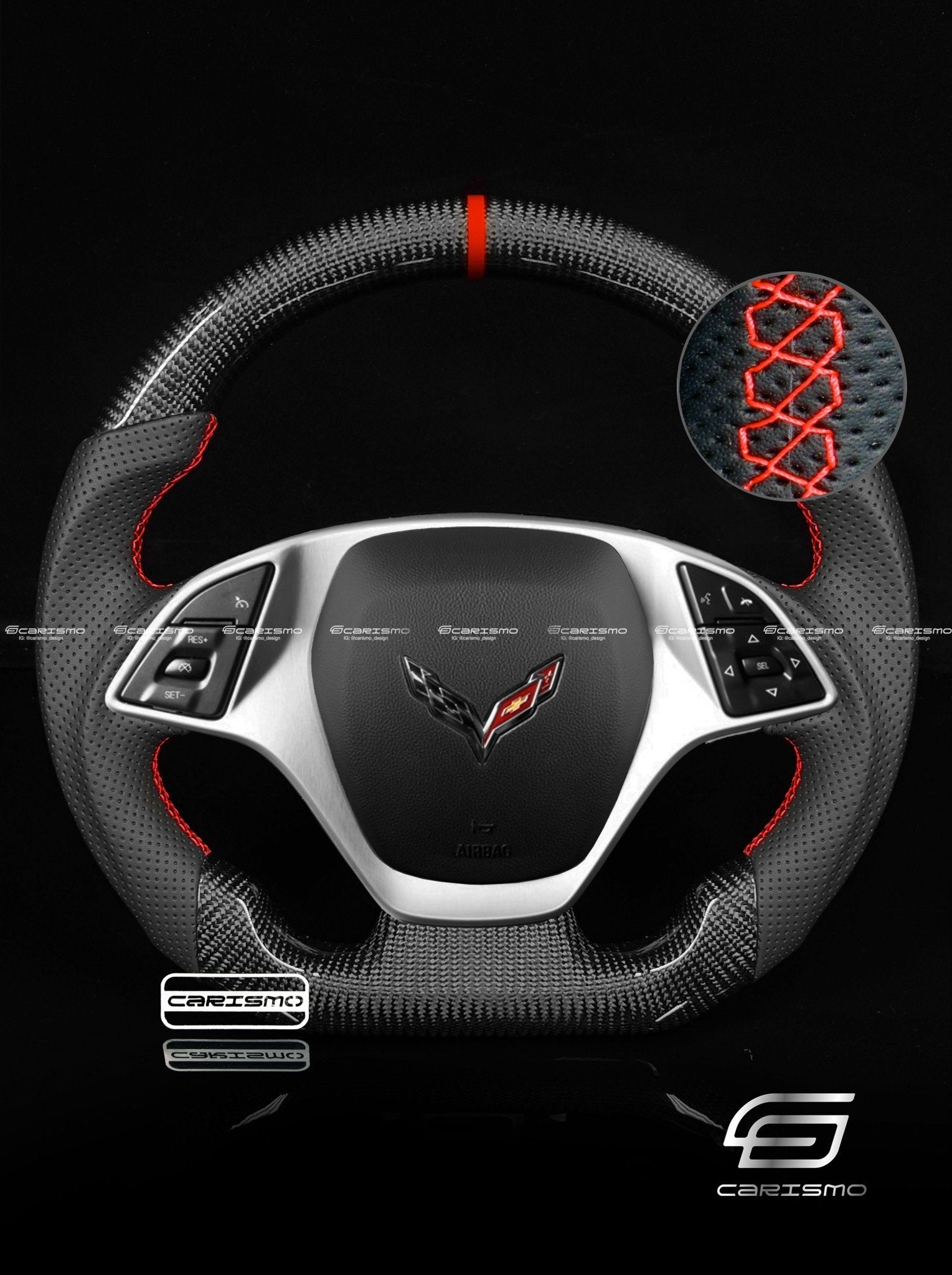 Carismo Steering Wheel For Chevrolet Corvette (C7) - Sport - Gloss Carbon - Perforated Leather