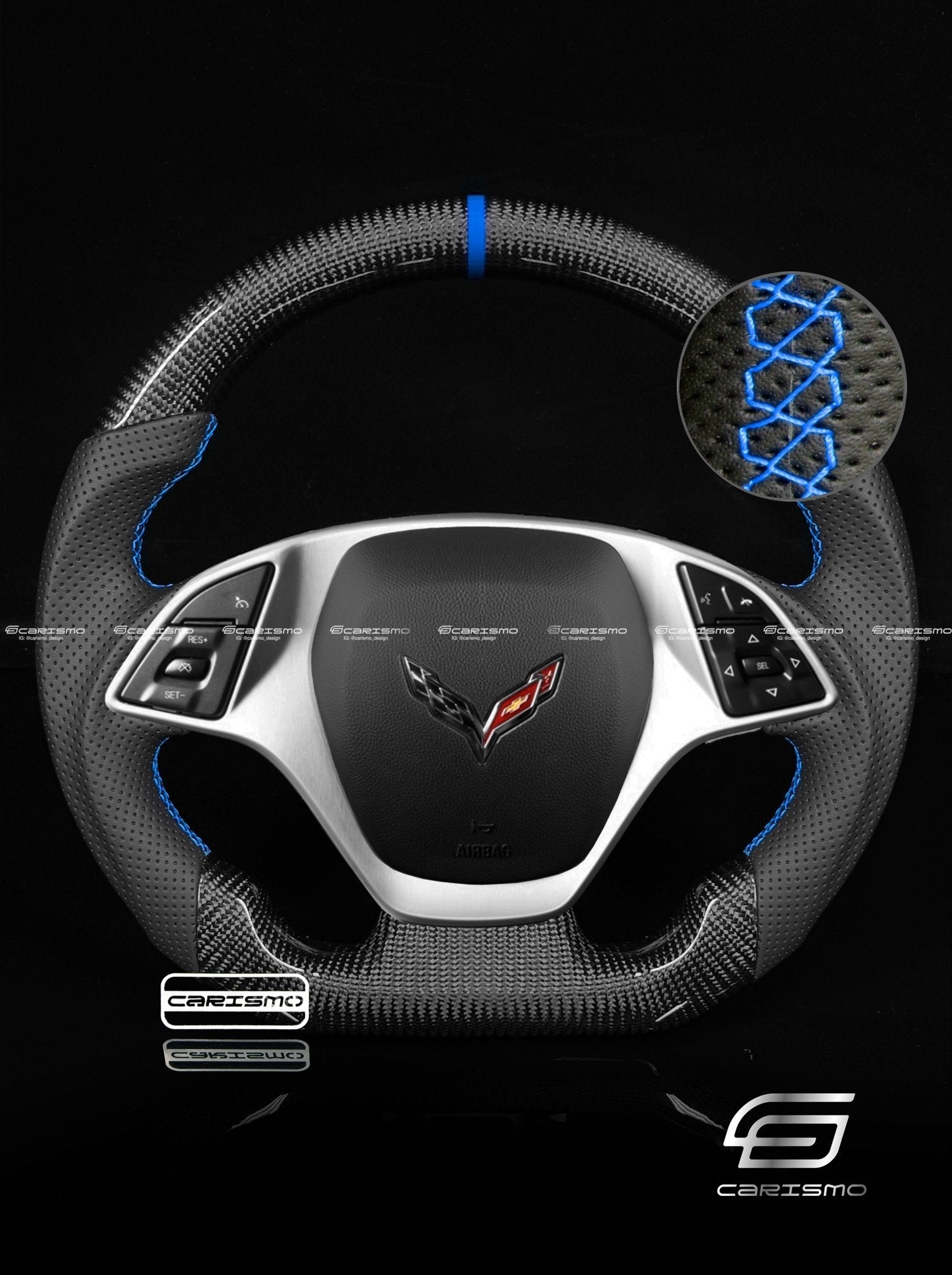 Carismo Steering Wheel For Chevrolet Corvette (C7) - Sport - Gloss Carbon - Perforated Leather