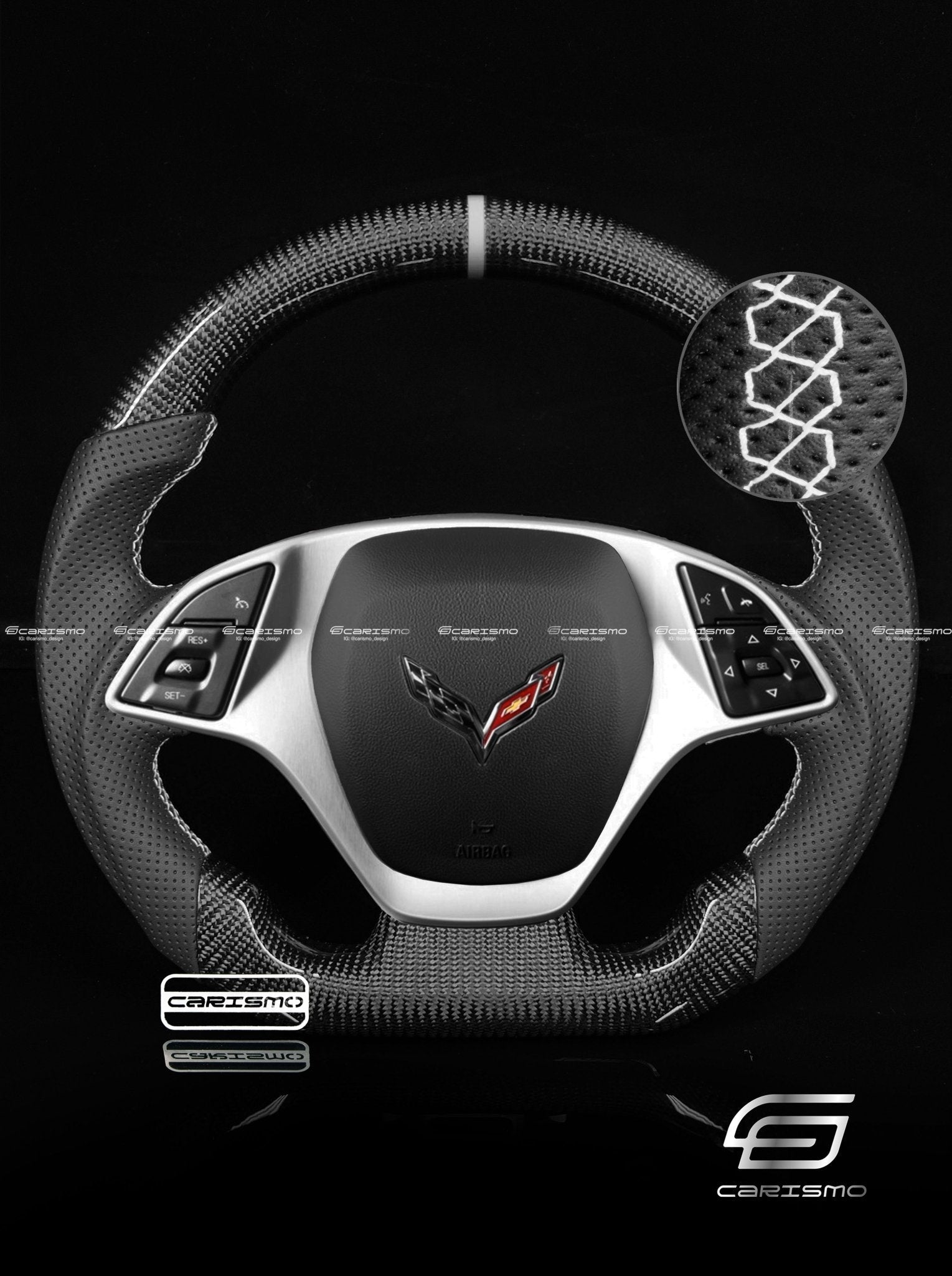Carismo Steering Wheel For Chevrolet Corvette (C7) - Sport - Gloss Carbon - Perforated Leather