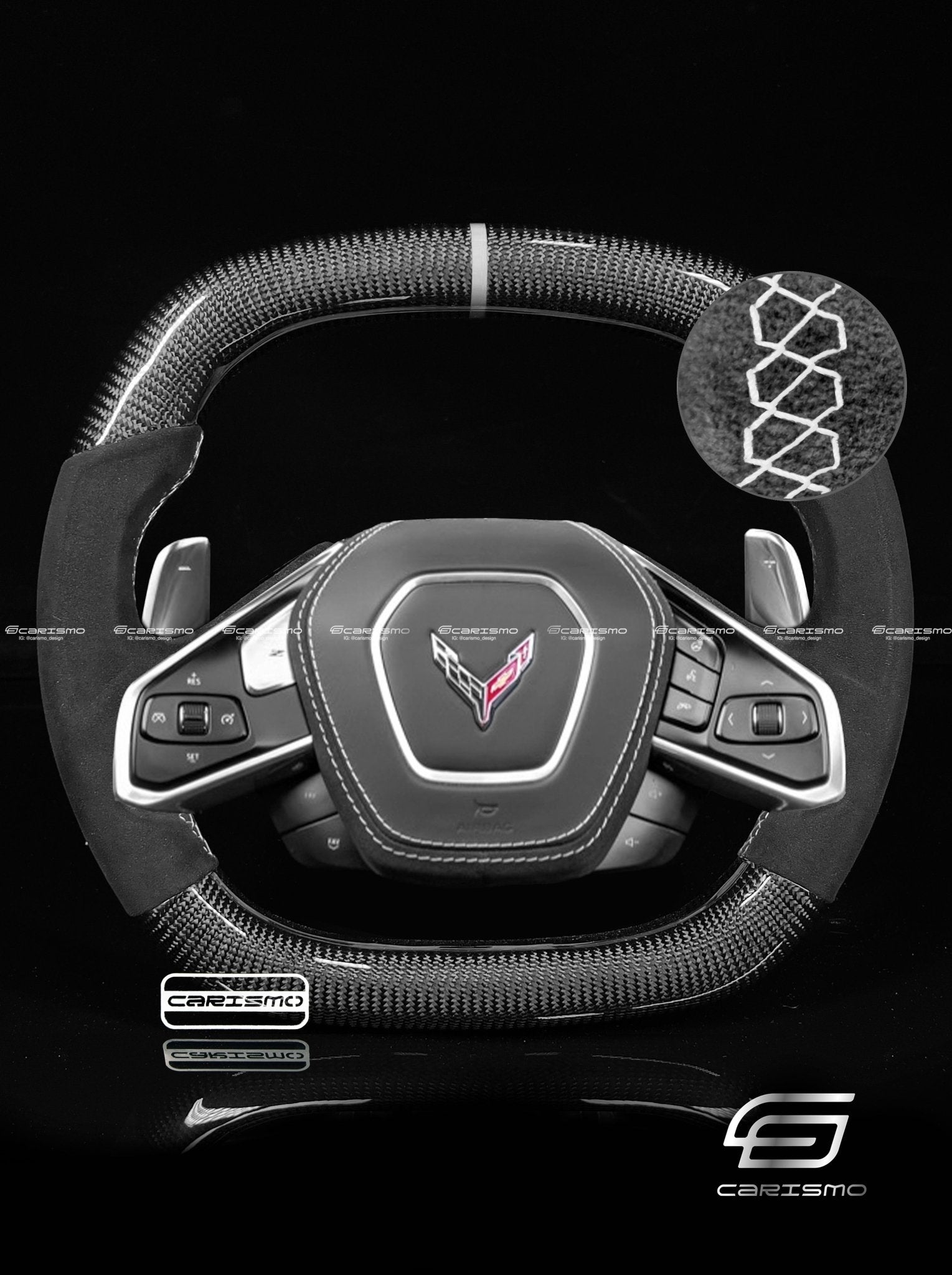 Carismo Steering Wheel For Chevrolet Corvette (C8) - Signature - Gloss Carbon - Alcantara