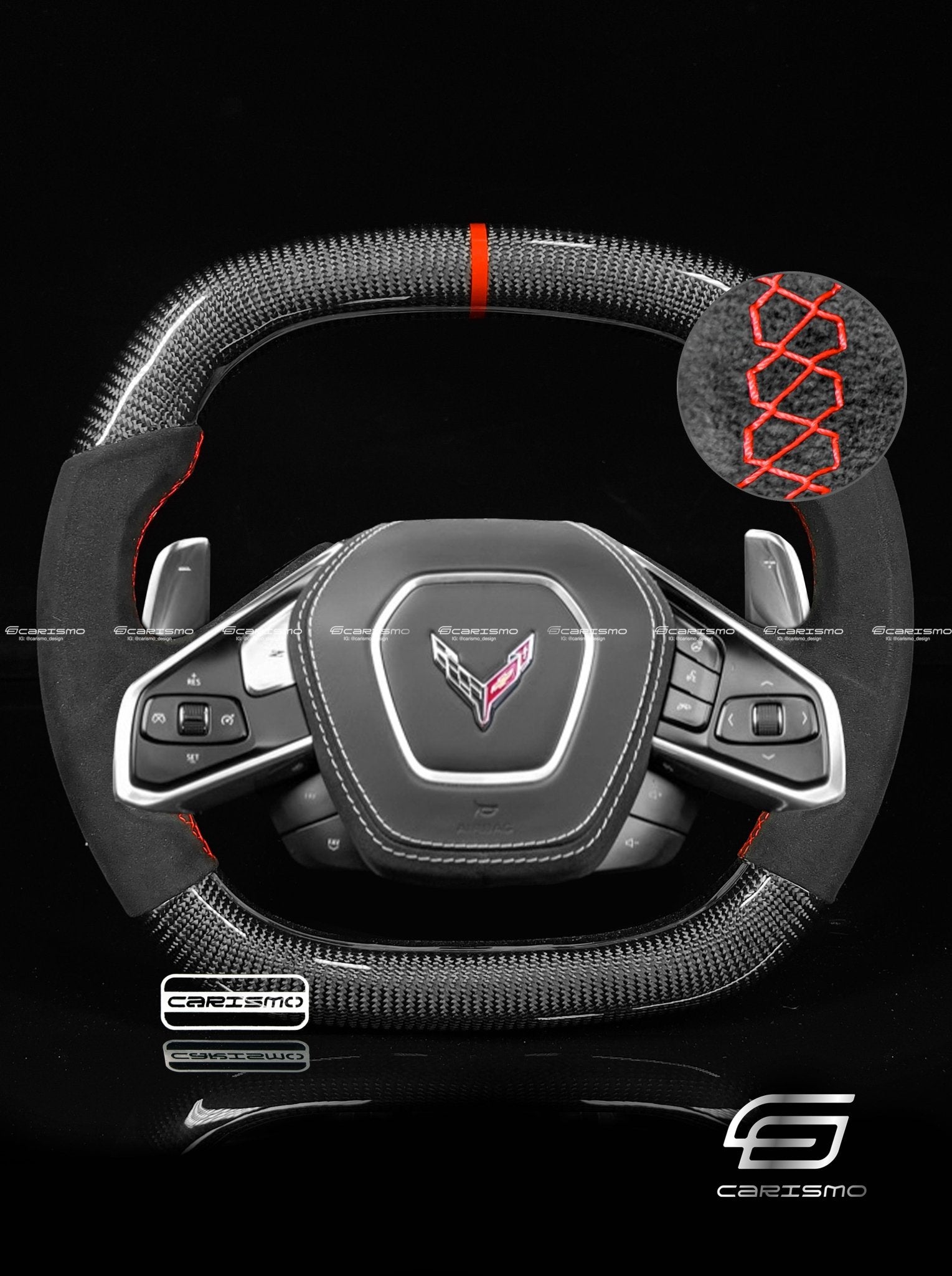 Carismo Steering Wheel For Chevrolet Corvette (C8) - Signature - Gloss Carbon - Alcantara