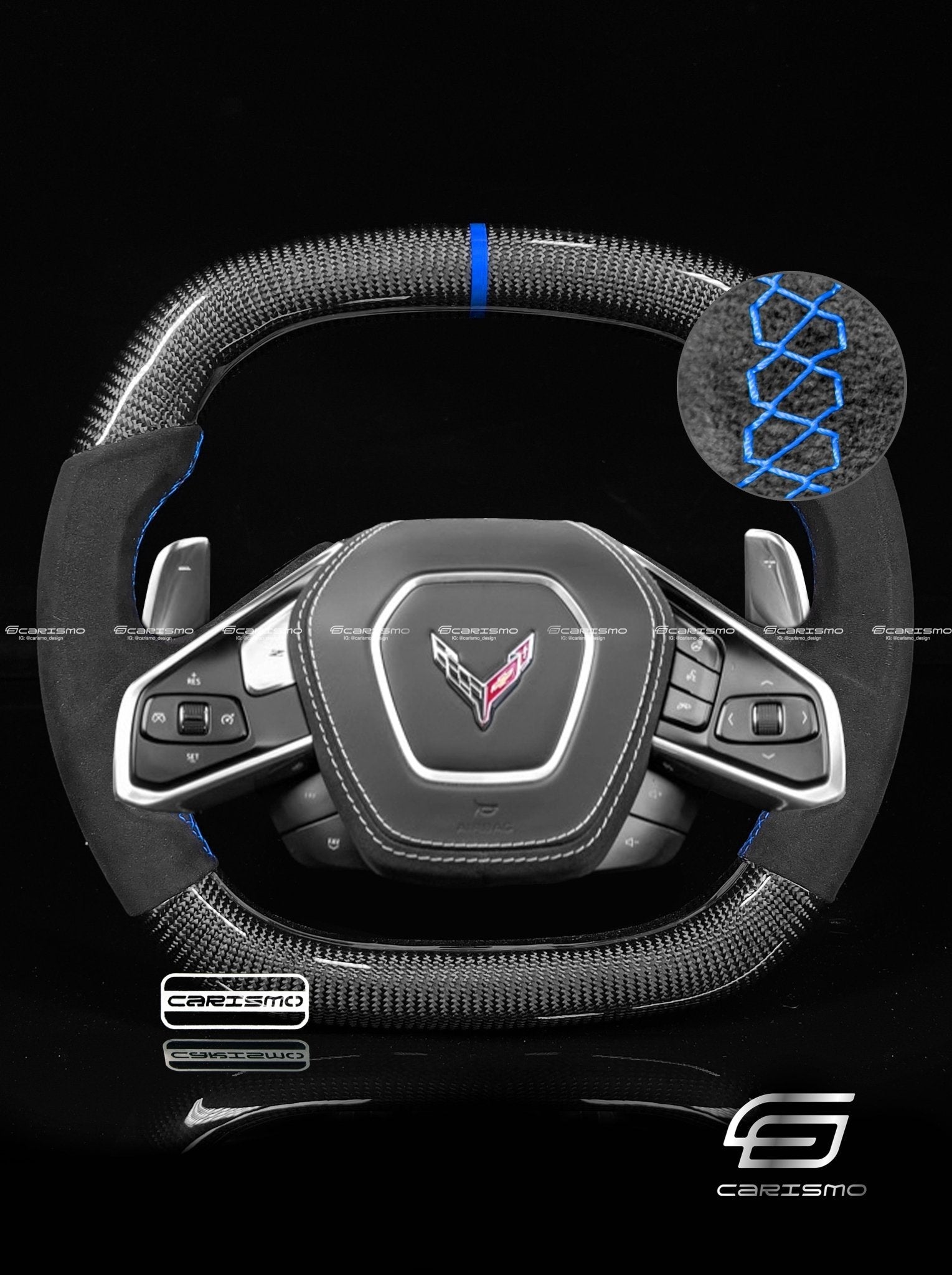 Carismo Steering Wheel For Chevrolet Corvette (C8) - Signature - Gloss Carbon - Alcantara