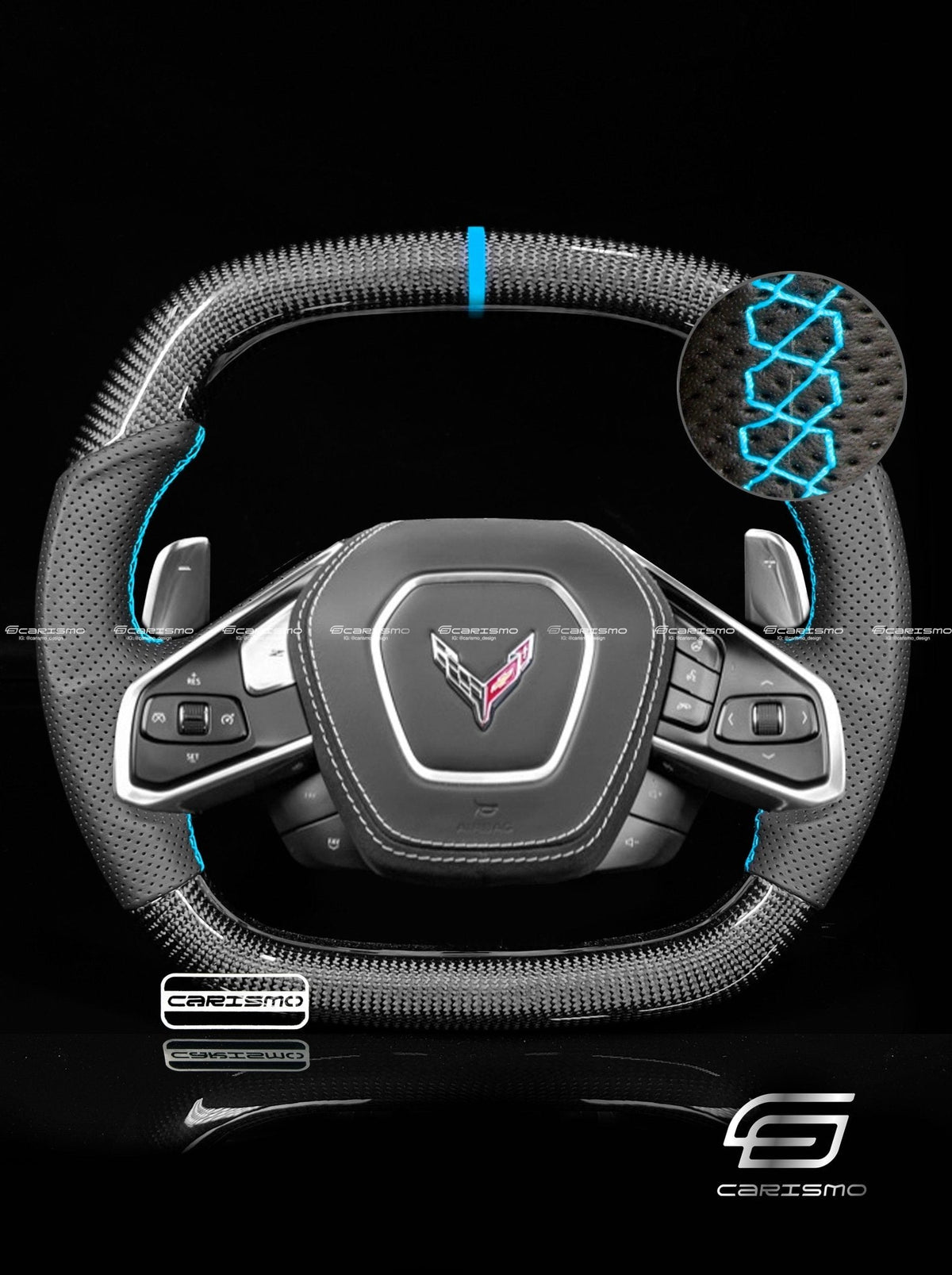 Carismo Steering Wheel For Chevrolet Corvette (C8) - Signature - Gloss Carbon - Perforated Leather