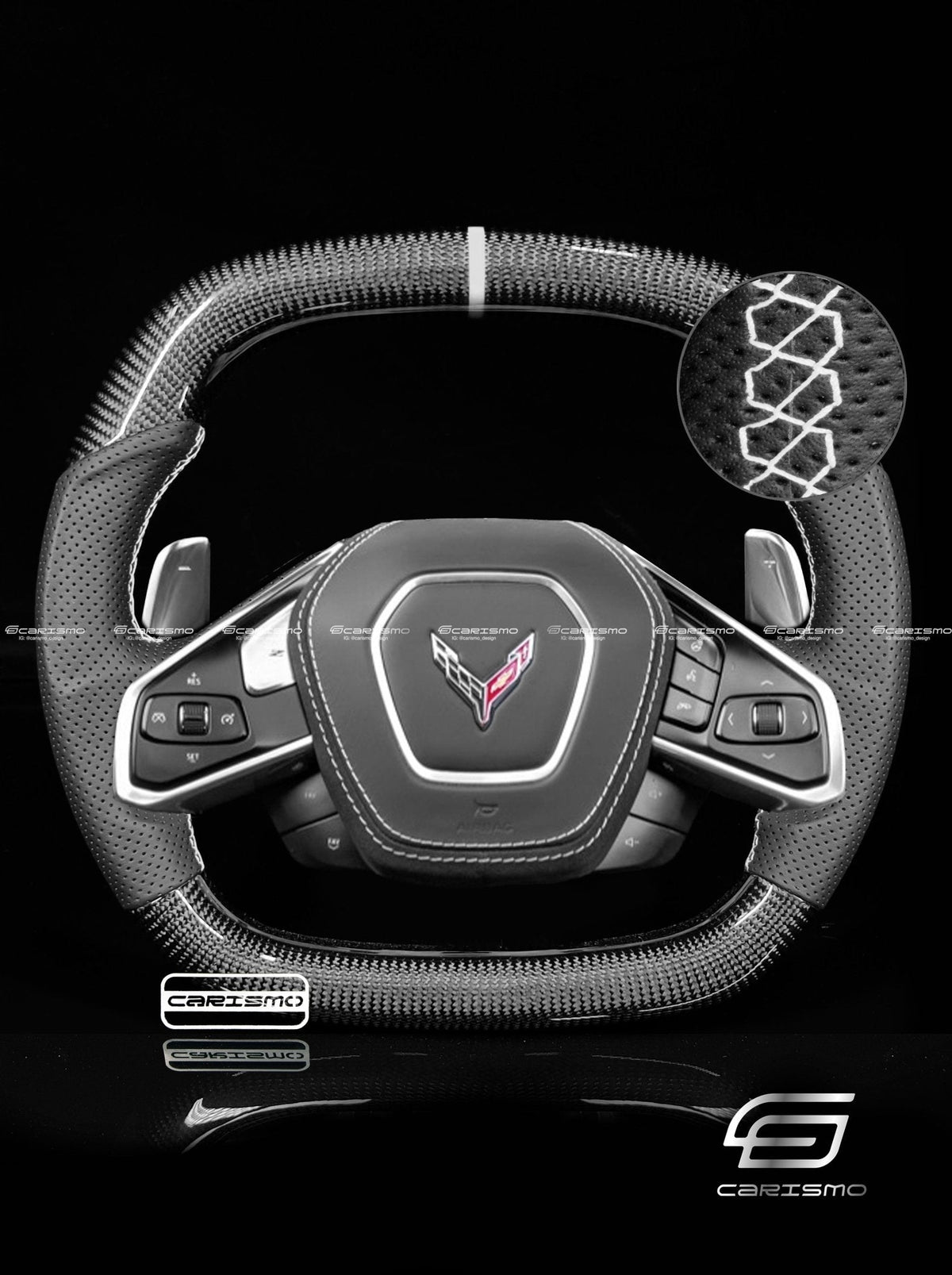 Carismo Steering Wheel For Chevrolet Corvette (C8) - Signature - Gloss Carbon - Perforated Leather