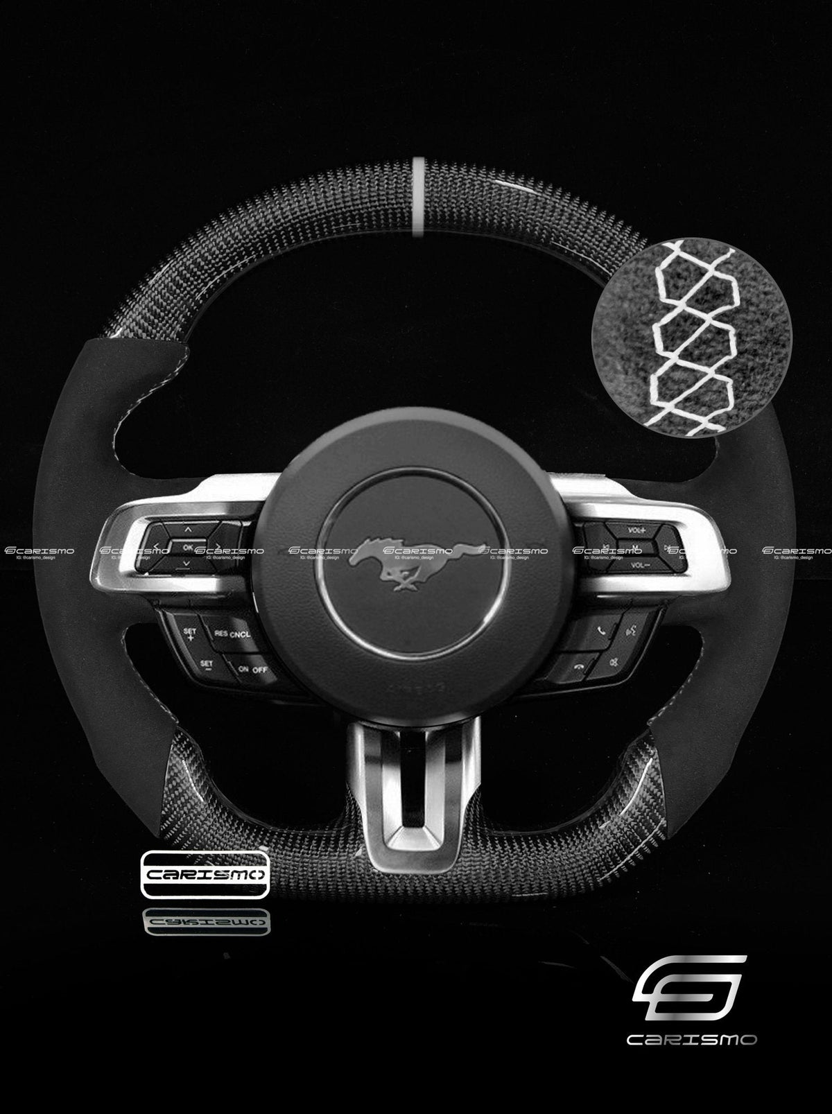 Carismo Steering Wheel For Ford Mustang (S550 2018 Refresh) - Sport - Gloss Carbon - Alcantara
